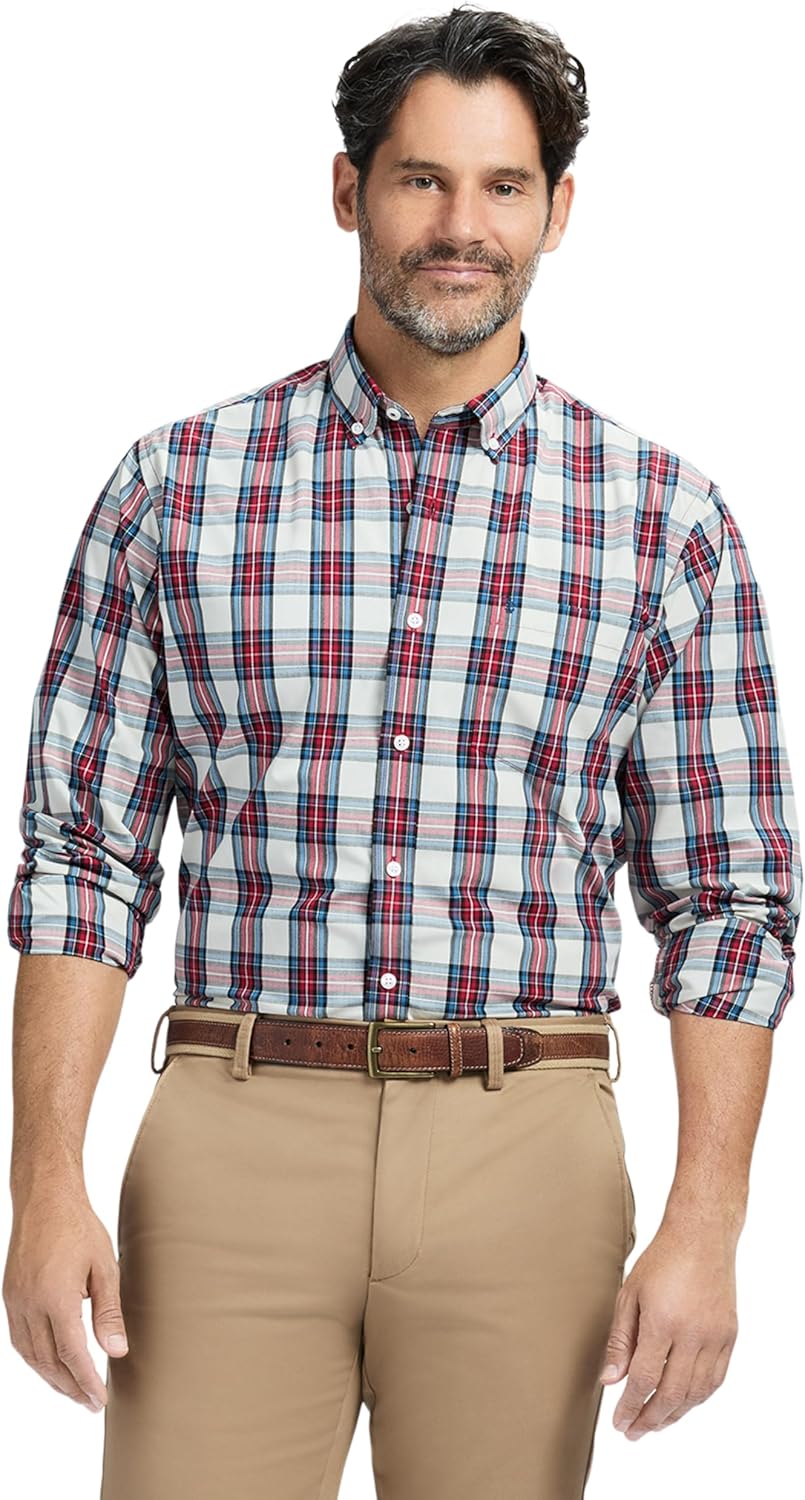 Izod Men's Long Sleeve Holiday Tartan Button Down Shirt