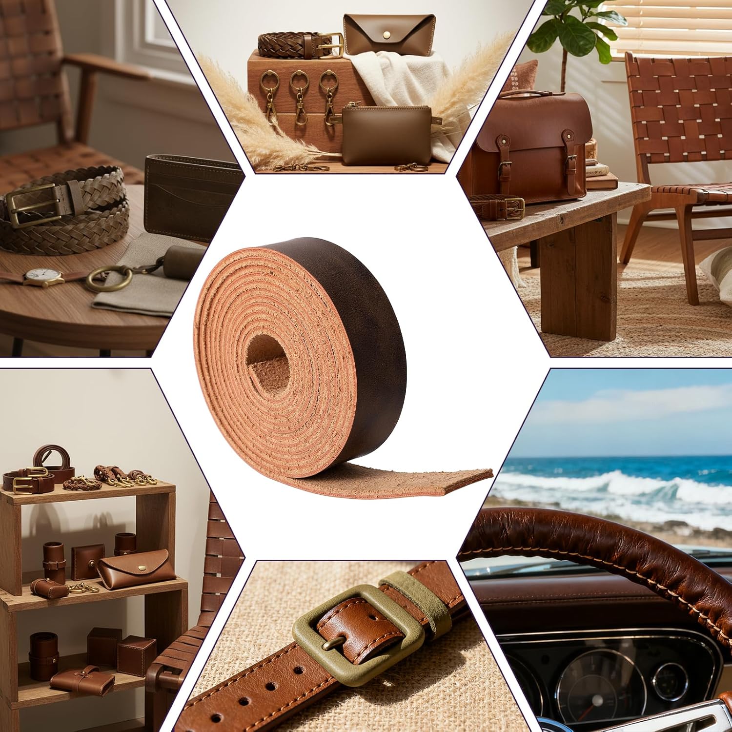 1"Wide Brown Leather for Belts, Full Grain Oil Tan Leather Strips for Crafts, Tooling, Belt, Garden Tools(2mm Thick, 78.7in Long, Dark Brown) - Image 3