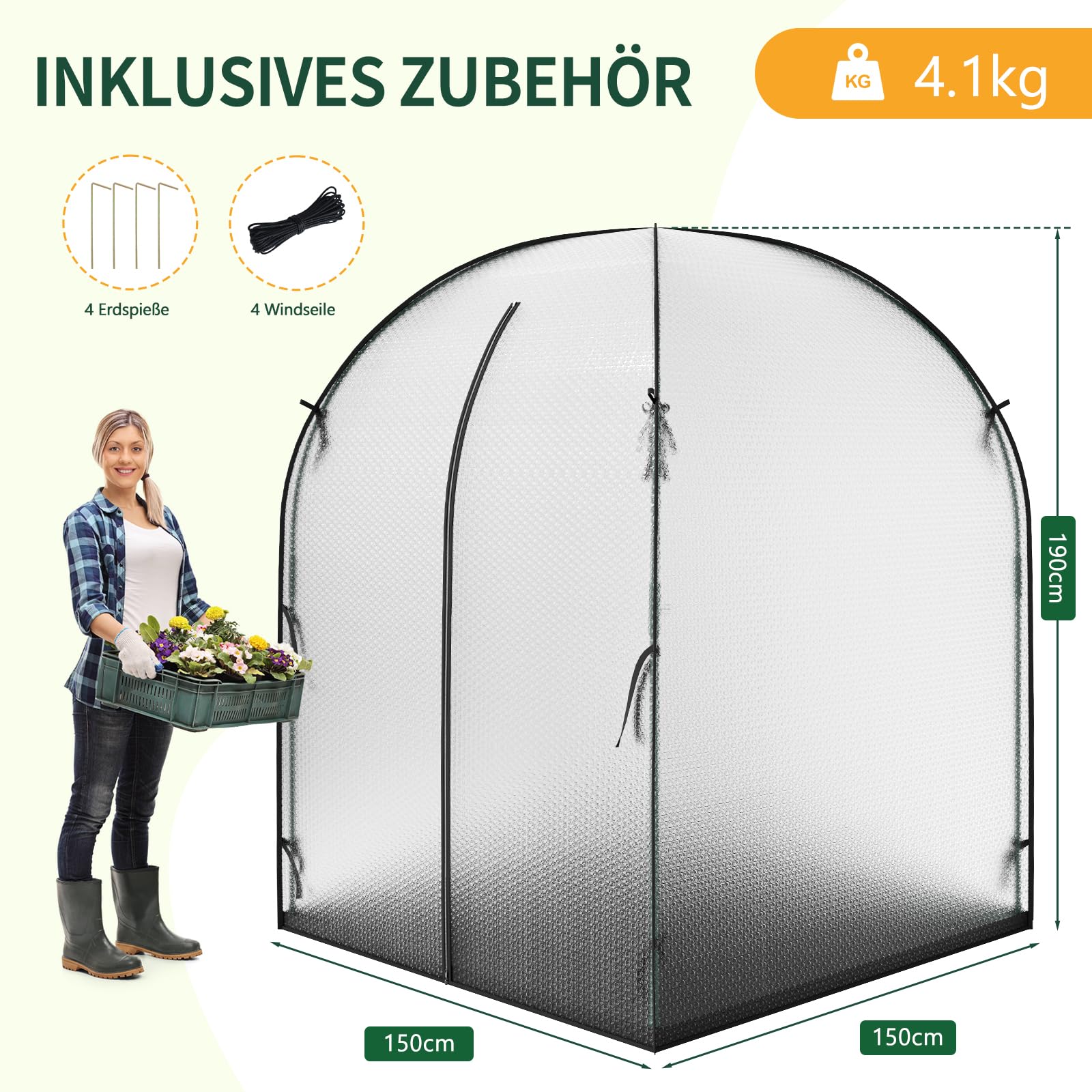 Überwinterungszelt für Pflanzen,Gewächshaus Klein,Foliengewächshaus1.5x1.9m