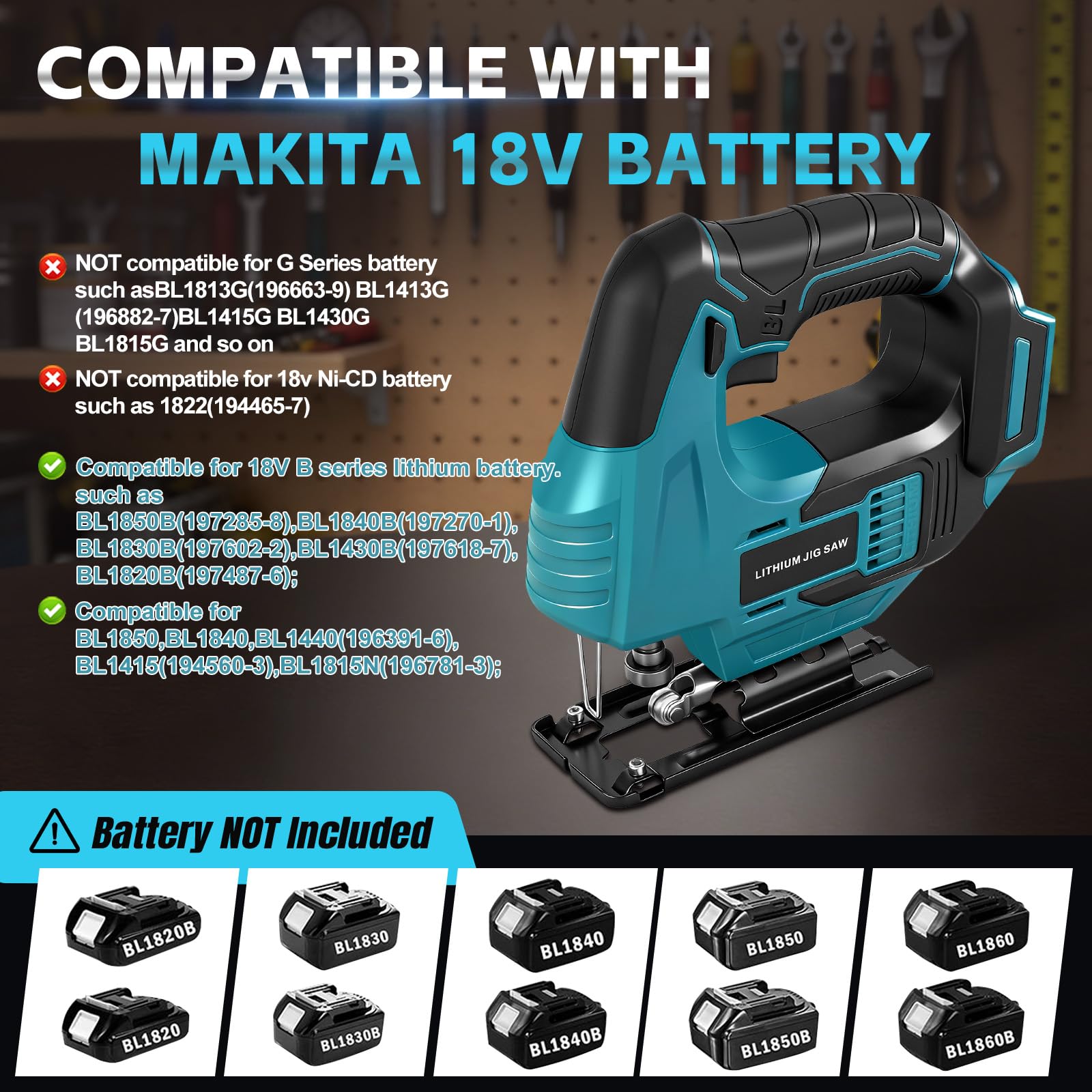 Sierra de Calar con Guía Láser para Makita 18V (sin Batería) | 450W, Sierra de Calar sin Escobillas, Inclinación 45°, Corte 55 mm, 10 Hojas y Maletín
