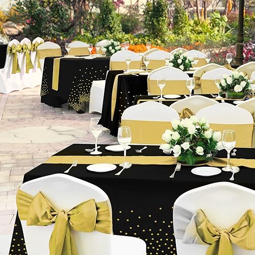 Miniatura 18 de Paquete de 12 manteles y caminos de mesa azules y dorados para decoración de fiesta, mantel desechable de plástico azul real y dorado y camino