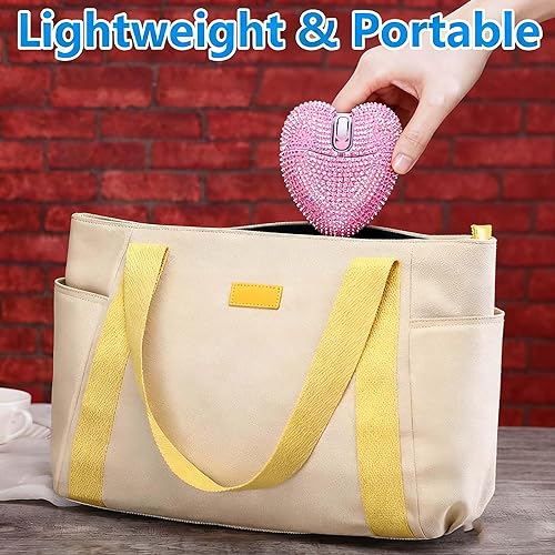 Miniatura 7 de Ratón inalámbrico Bluetooth lindo diamante brillante rosa forma de corazón 2.4 G+Bluetooth modo dual ligero portátil silencioso ratón con luz LED