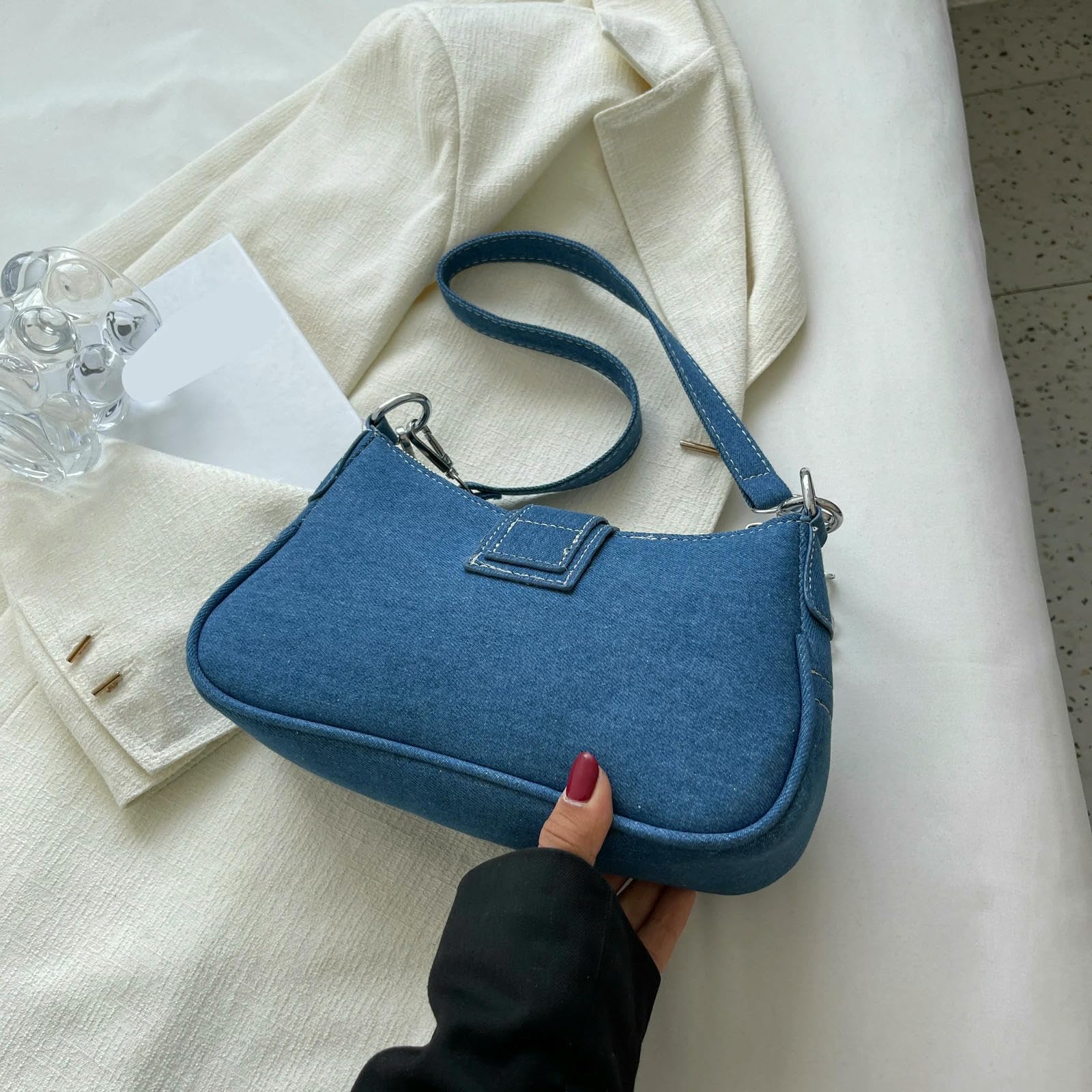 Borsa a Mano Donna Jeans dal Design Piccolo Tracolla in Tela Nuova da Donna-Blu Profondo