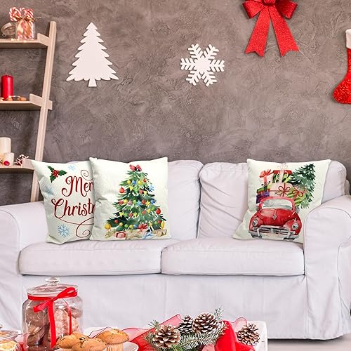 Miniatura 8 de ceiba tree Juego de 4 fundas de almohada navideñas de 18 x 18 pulgadas, diseño de copo de nieve navideño Believe rústico, decoración de sofá y