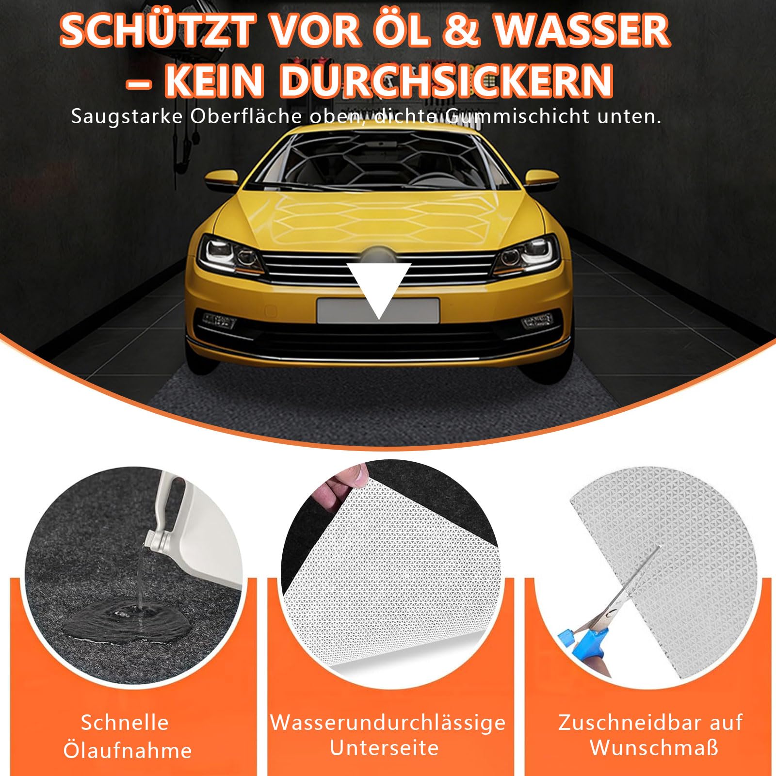 Ölauffangmatte Ölmatte 100x160 cm – Garagenbodenmatte & Bodenschutzmatte mit saugstarkem Faservlies, wasserdichter Gummi-Rückseite, rutschfeste Werkstattmatte für Auto, Motorrad & Garage