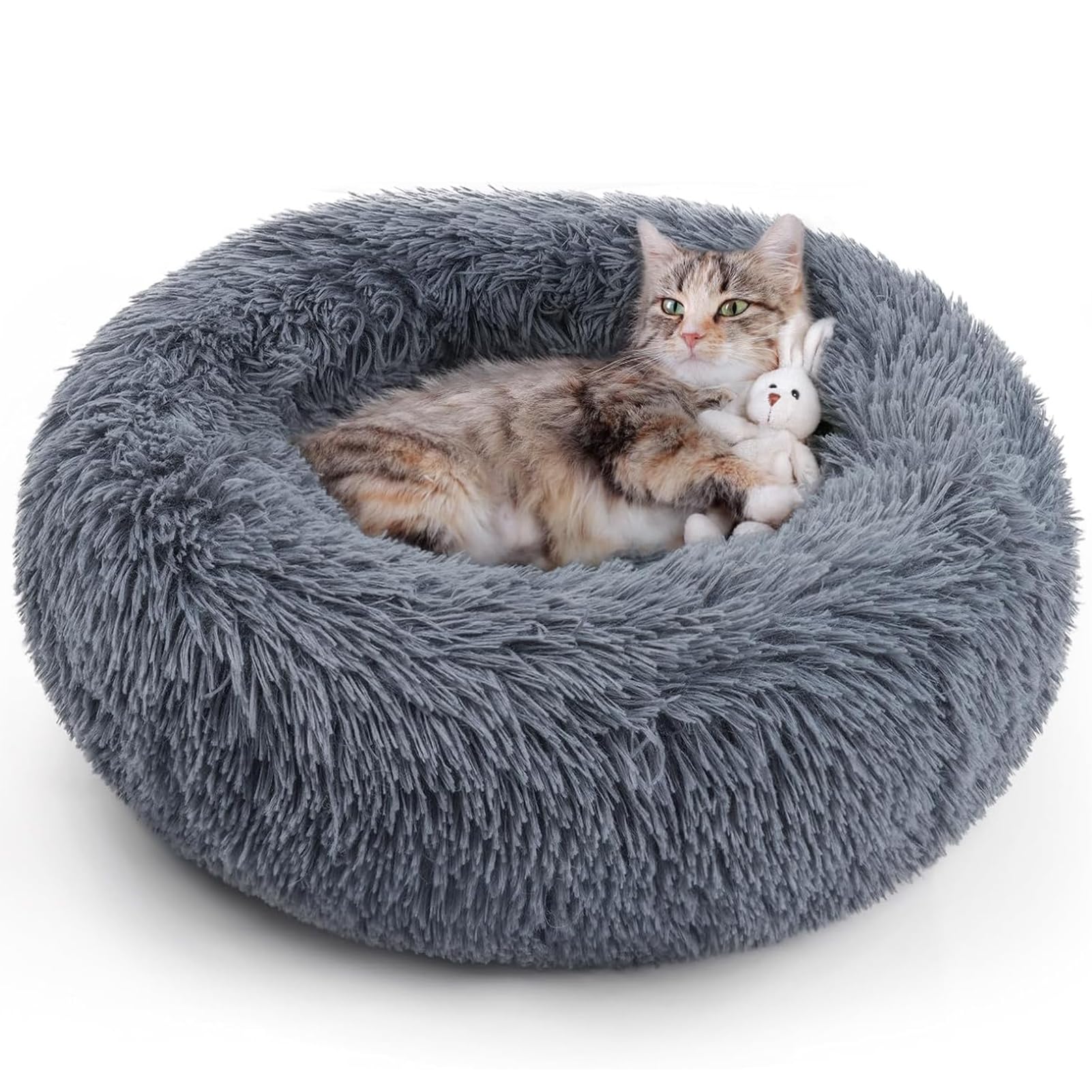 سرير للقطط والكلاب في الاماكن المغلقة من اندغوجو، سرير دائري ناعم ومريح ومضاد للانزلاق، سرير للحيوانات الاليفة قابل للغسل للكلاب والقطط الصغيرة والمتوسطة (رمادي-50.8 سم)