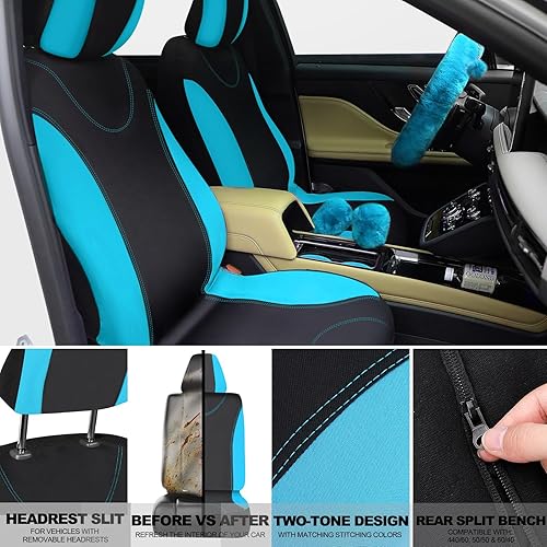 Miniatura 3 de Juego completo de 17 fundas de asiento de automóvil para mujer, ajuste universal, fundas de asiento delantero y trasero, fundas esponjosas de forro