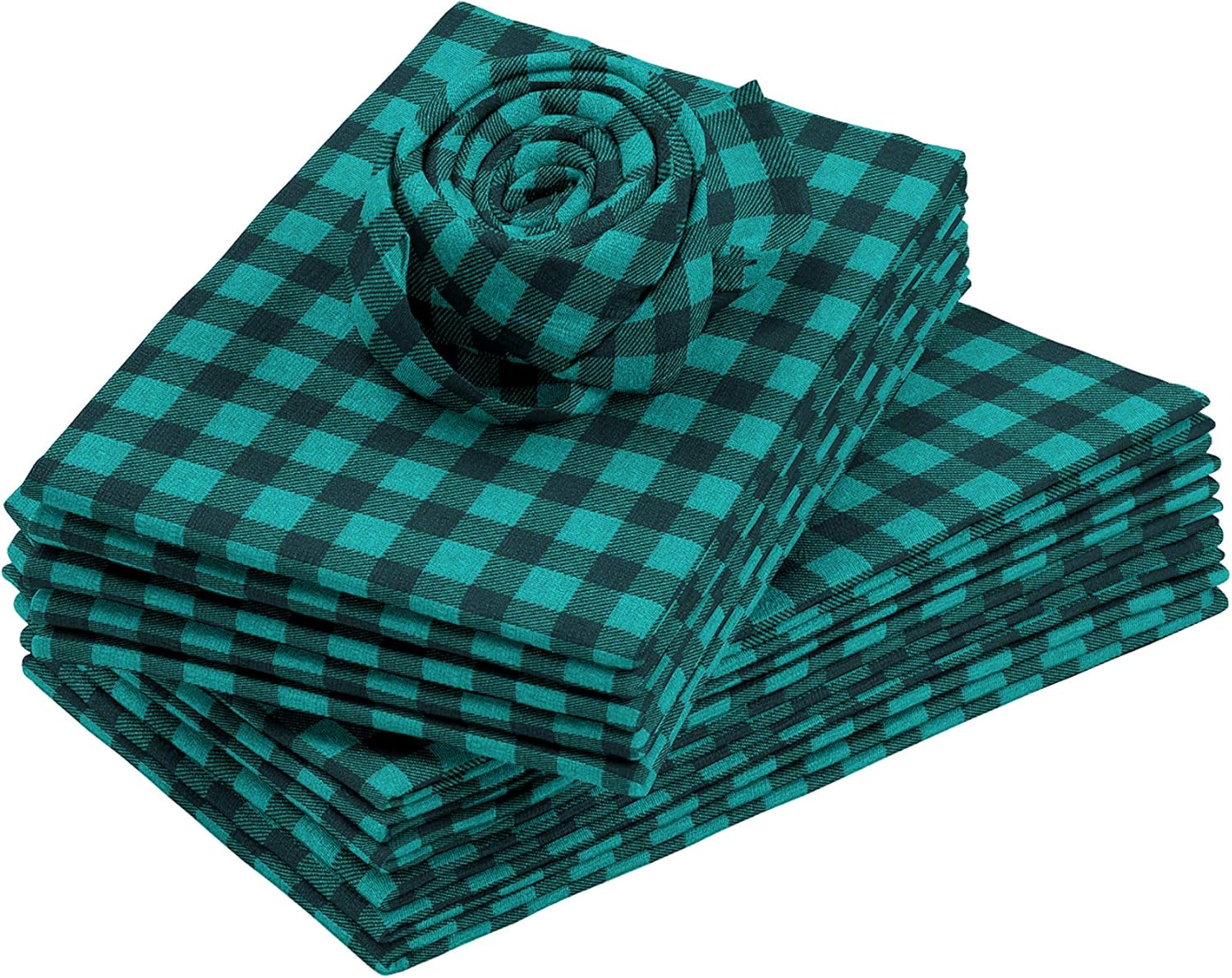 20 Pack 12 x 12 Inch Cotton Napkins & Rhinestone Napkin Rings Combo, Buffalo Check Plaid Nepkin Party Christmas Decorations Wedding Birthday Baby Shower