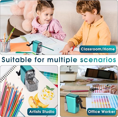 Miniatura 8 de Sacapuntas manual de manivela para niños, con placa en espiral más fuerte y función de parada automática, sacapuntas de carbón para niños, adultos,