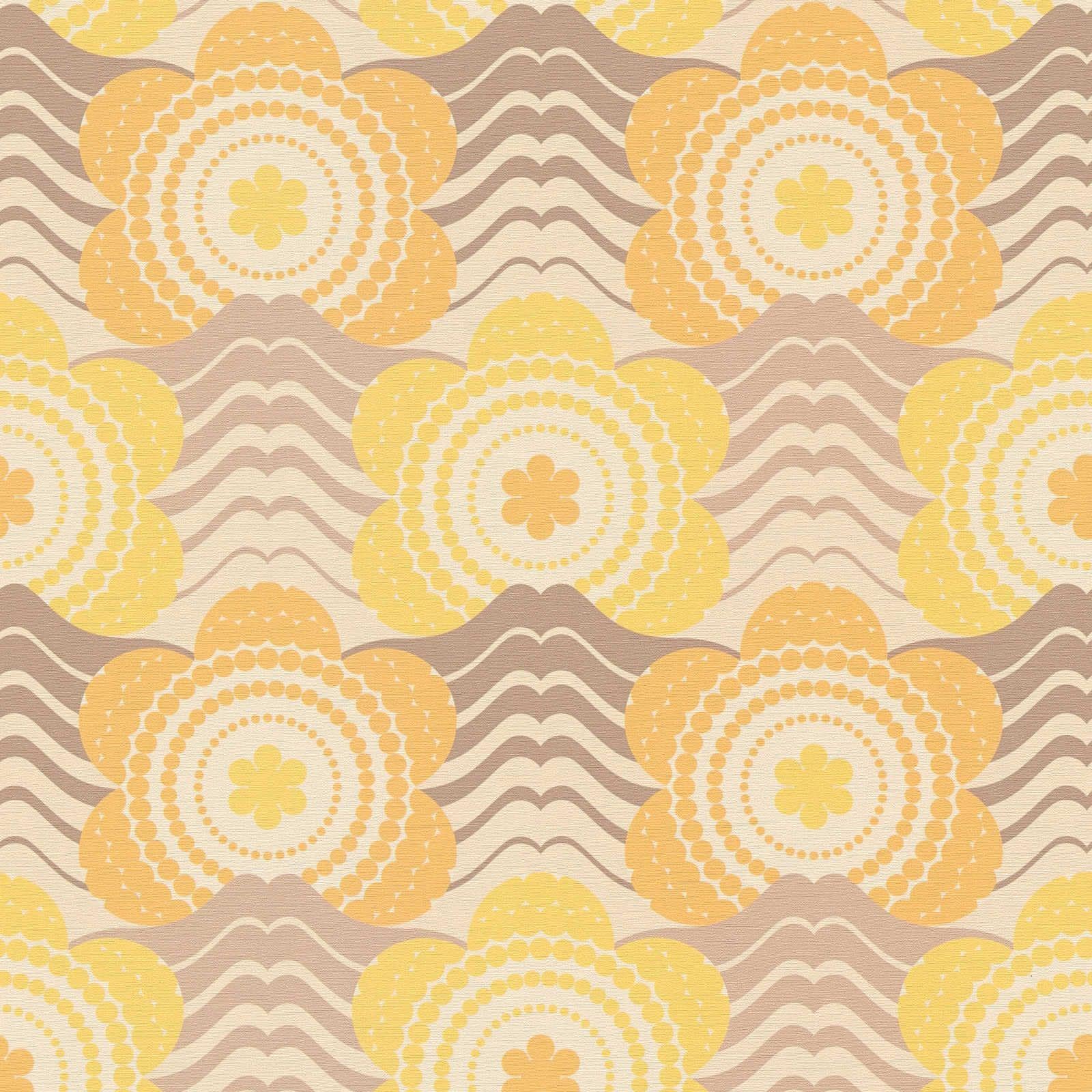 Yöl Yellow Retro Flowers 70'S Wallpaper - Feature Wall Stylish Trendy - Textured Paste The Wall Vinyl