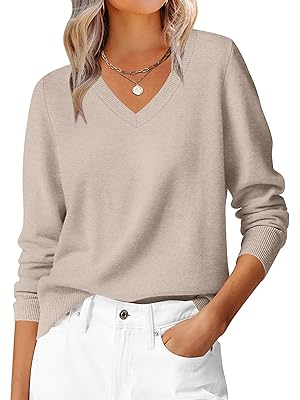 ANRABESS Womens Long Sleeve V Neck Sweaters 2025 Fall Casual Classic Soft Loose Fit Basic Pullover Jumper Top