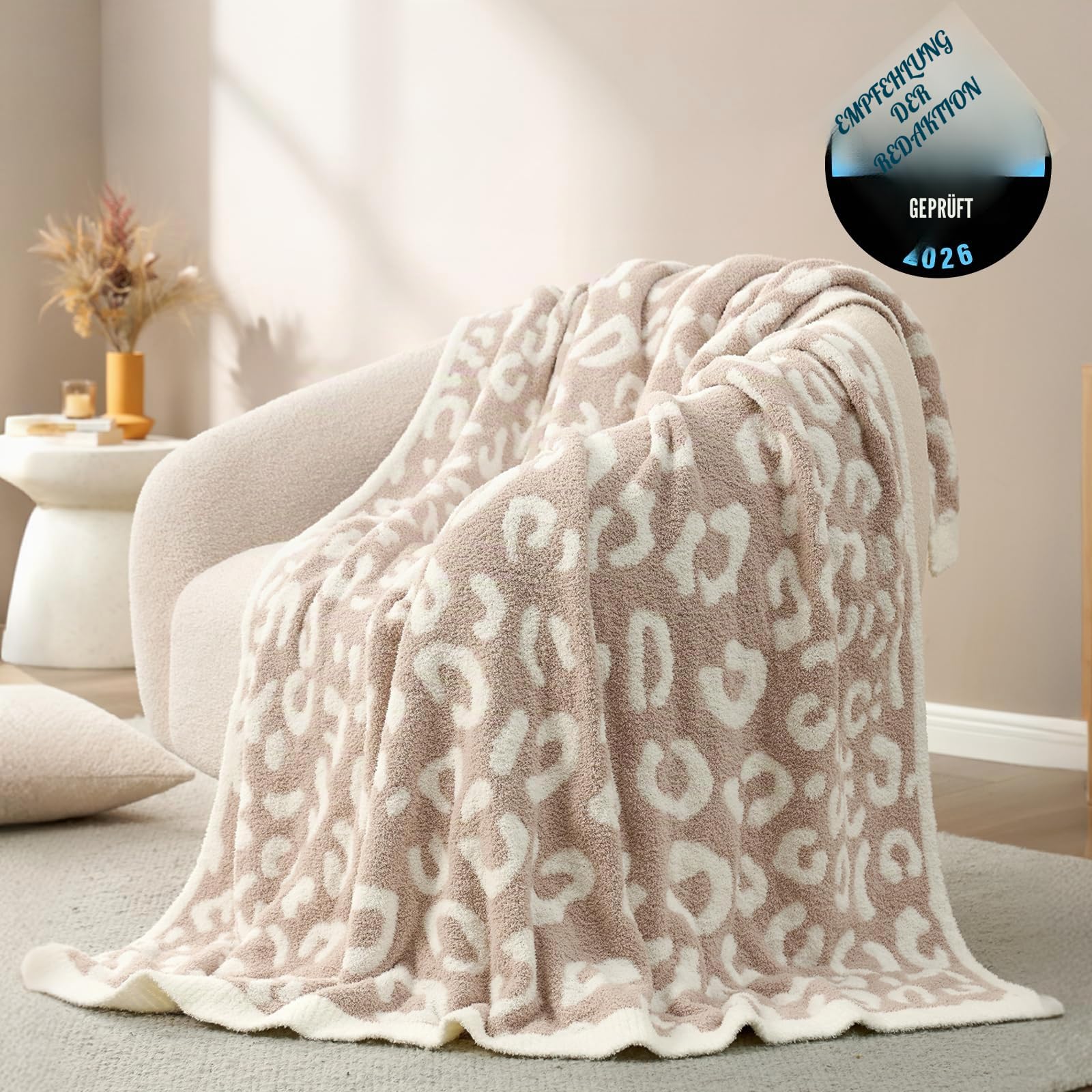 Snuggle Sac Leoparden-Überwurfdecke für Couch, Bett, Sofa, 127 x 152,4 cm, wendbar, beige, Leopardenmuster, ultraweiche, gemütliche Decken für Frauen, Mütter, Geburtstagsgeschenke