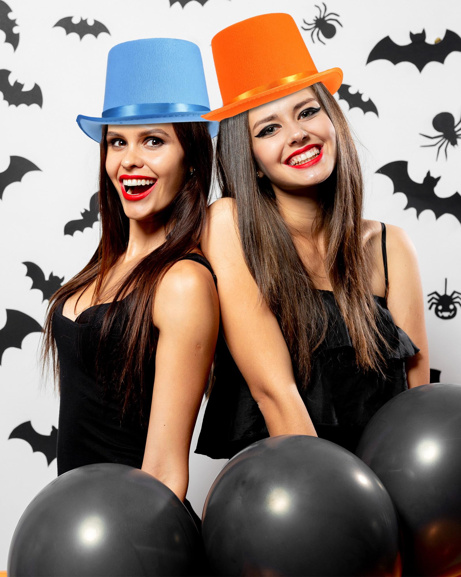 Geyoga Juego de 2 sombreros de fieltro para adultos, color azul y naranja, divertidos y altos, suministros de fiesta para desfile, cosplay, actuaciones de teatro