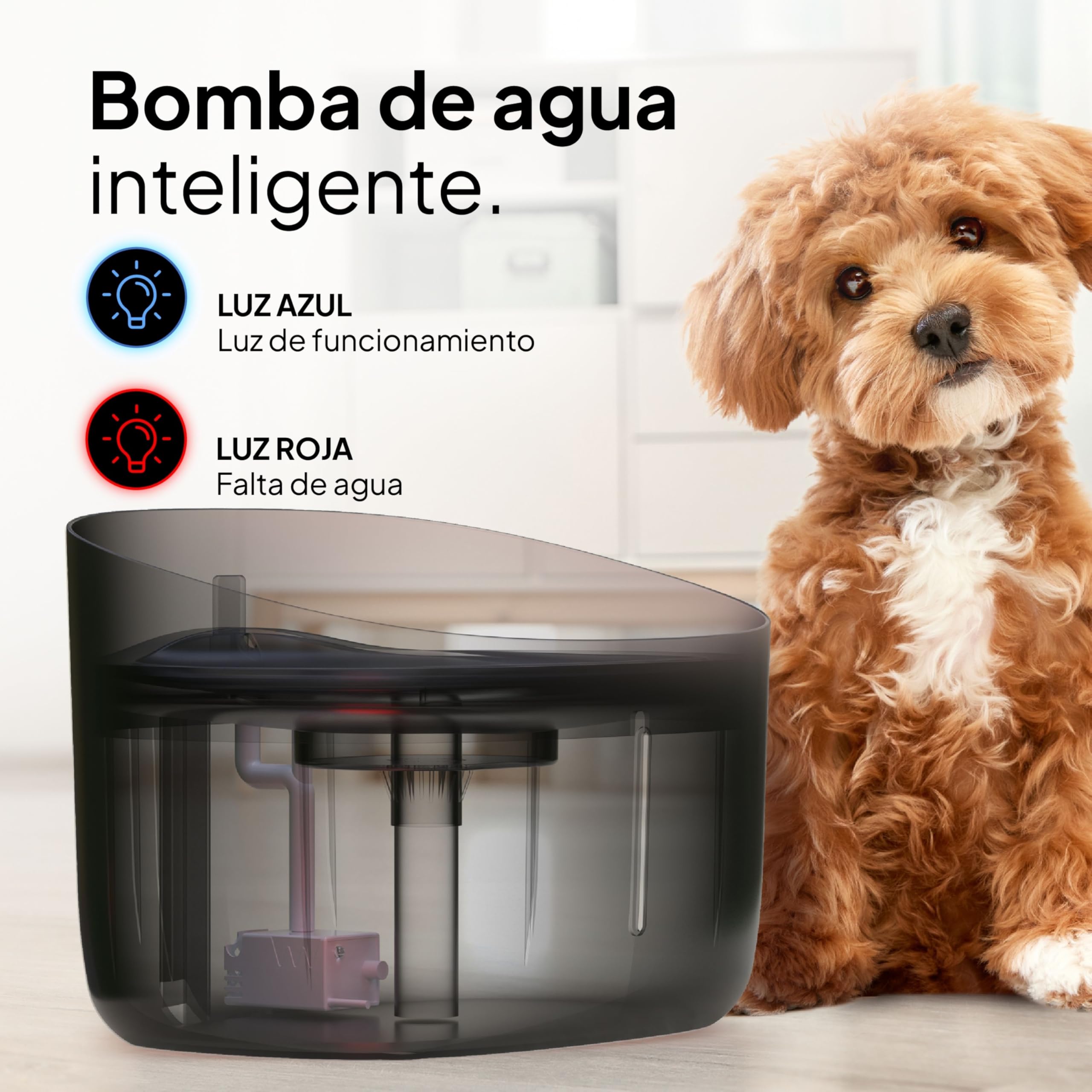 Pretty Paw Fuente para Perros 7L con Filtro y Nivel Visible - Dispensador Automático Silencioso Antisalpicaduras para Perros Grandes y Hogares Multi-Perro - Dog Stream (Negro)