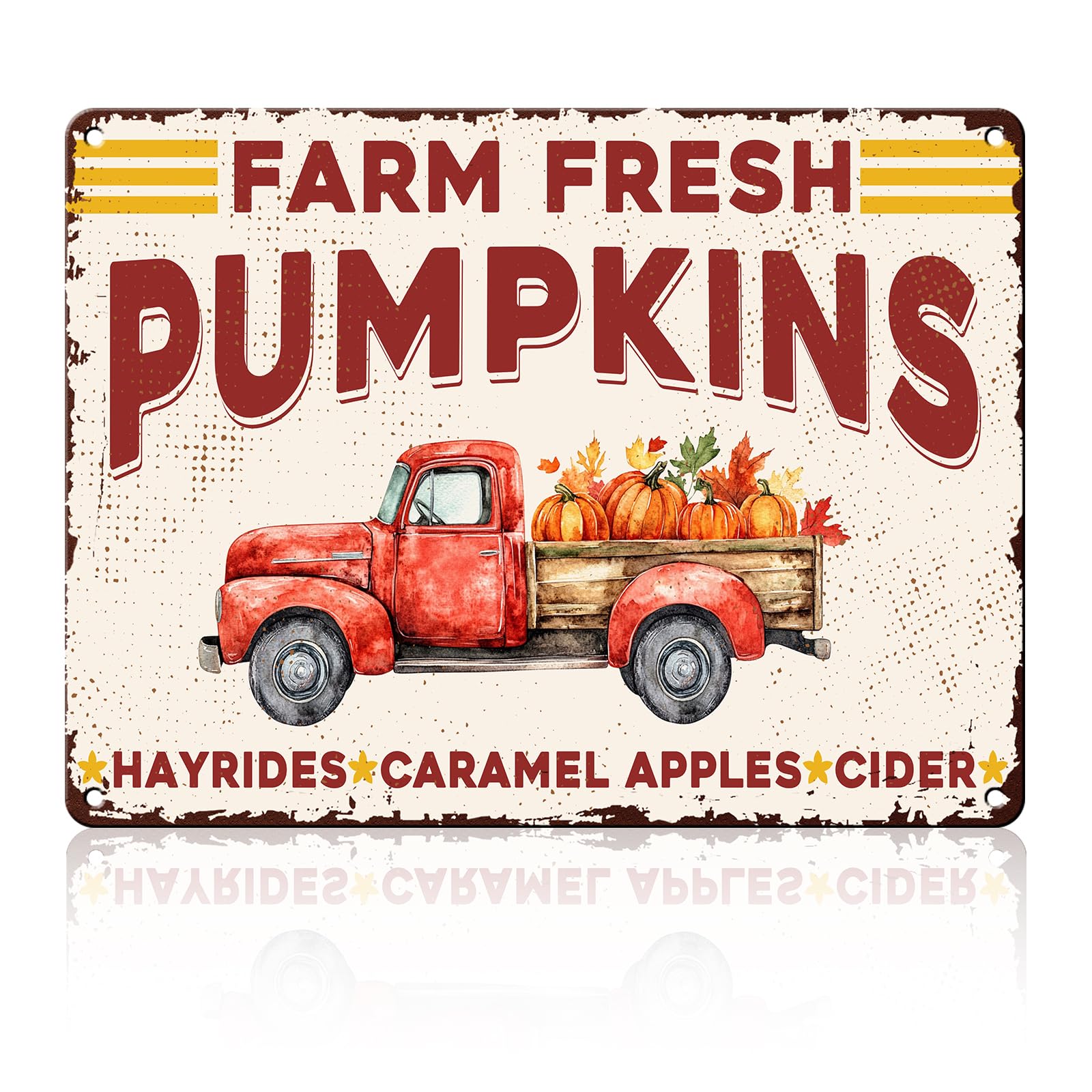 Vintage Farm Fresh Pumpkins Metal Tin Sign Rustic Wall Decor Autumn Hayrides Fall Thanksgiving Tin Plaque 12x16inch