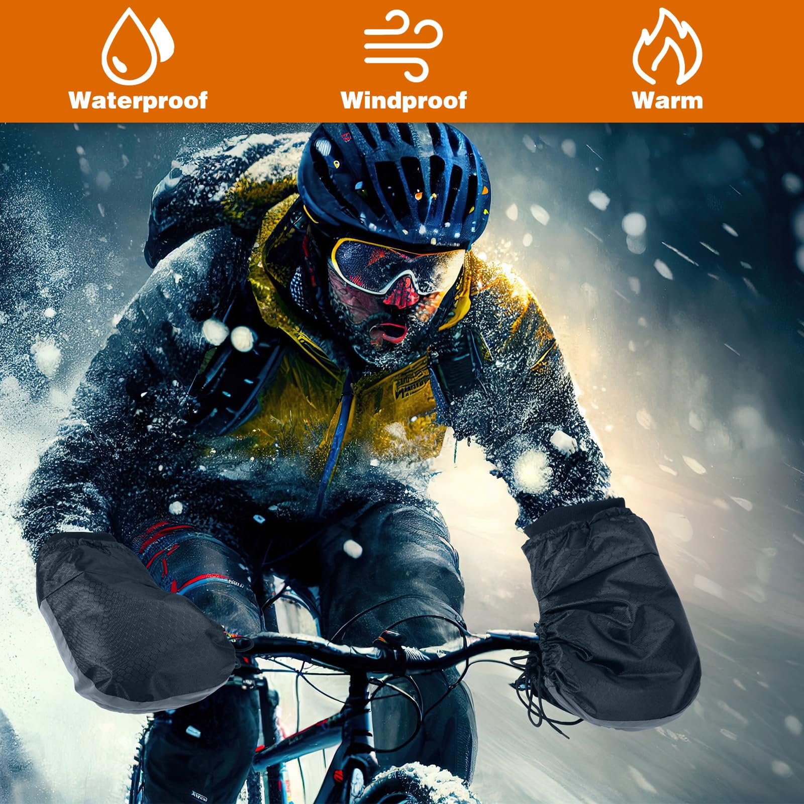 Geyoga 2 paia di guanti termici per manubrio della bicicletta, per l'inverno, per il freddo, per bici da uomo e donna, colore nero