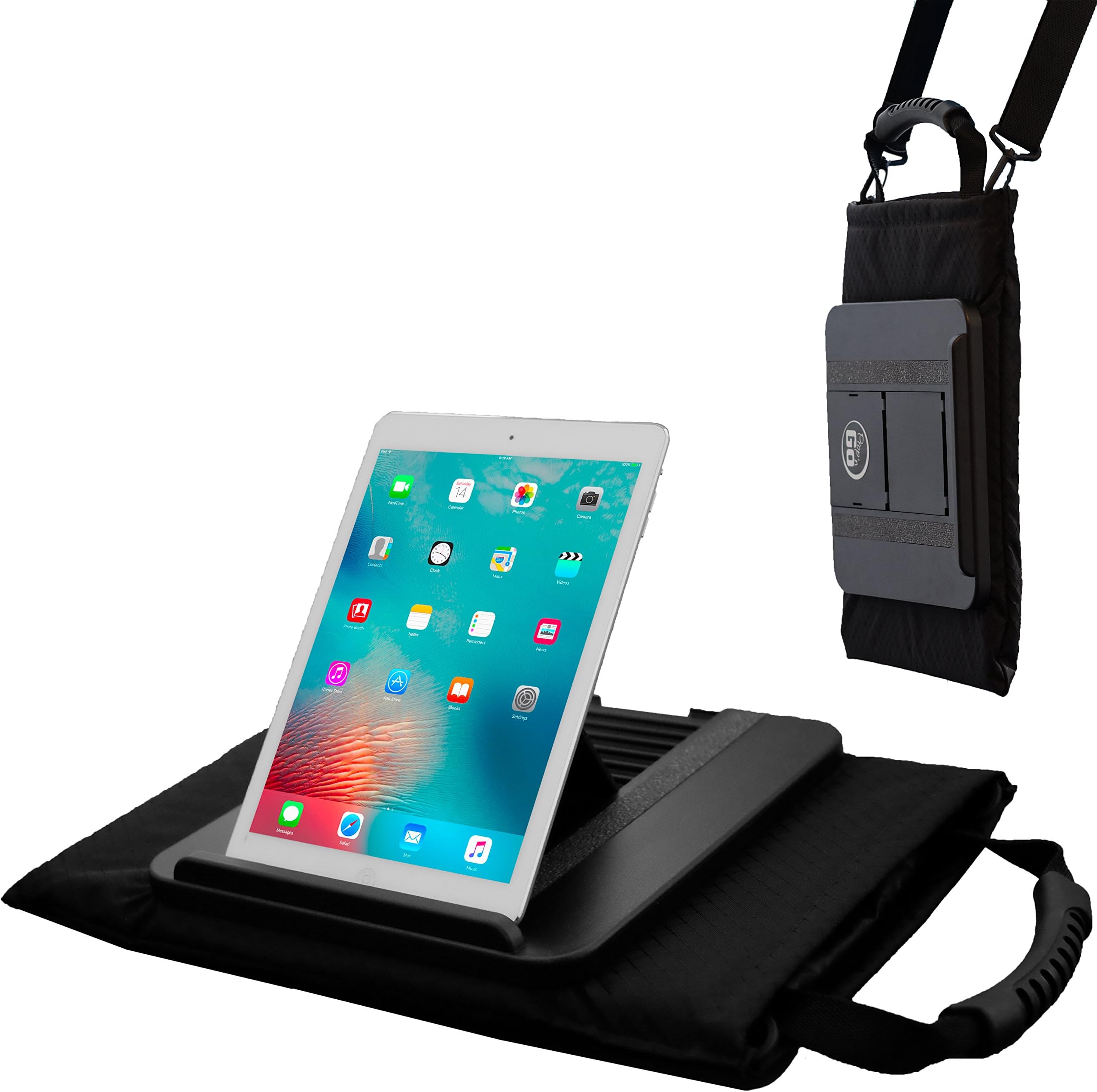 Prop ’n Go Tote // XL Multi-Angle Lap Desk + Messenger Bag // PILLOW Base // Built-in HANDLE & SHOULDER STRAP // STORAGE POCKETS & Stylus Holder // For iPad (Air,mini,Pro), iPhone, MacBook, & Tablets