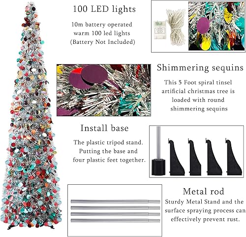 Miniatura 5 de Árbol de Navidad artificial con 100 luces LED delgado plegable para fiestas carnaval decoración de Navidad