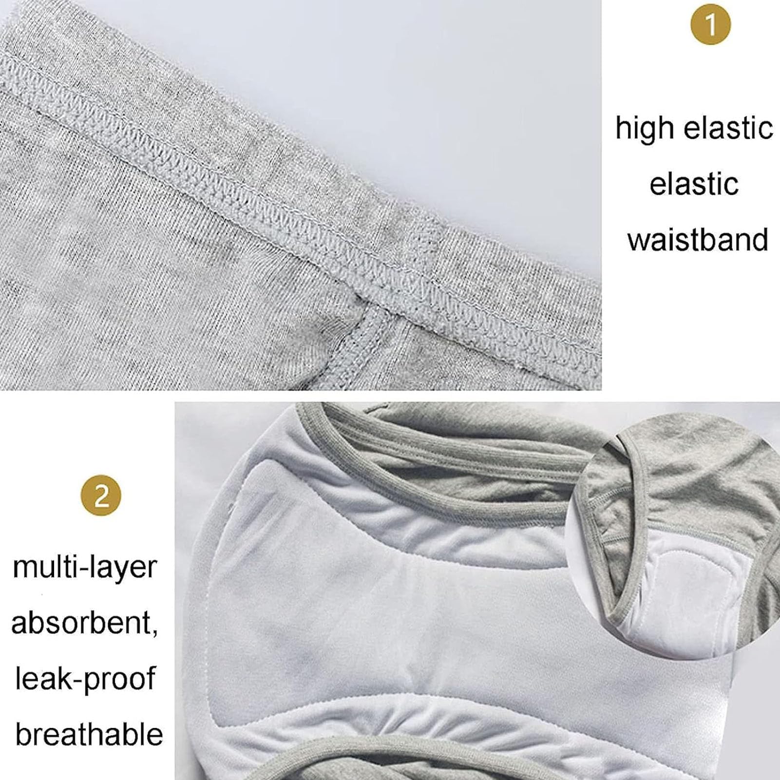 Ropa Interior de Mujer para La Incontinencia Cintura Alta Braga Menstrual Algodón Slip para Mujer Lavable Algodón Adulto con Almohadilla AbsorbenteBlack 2Pcs,L