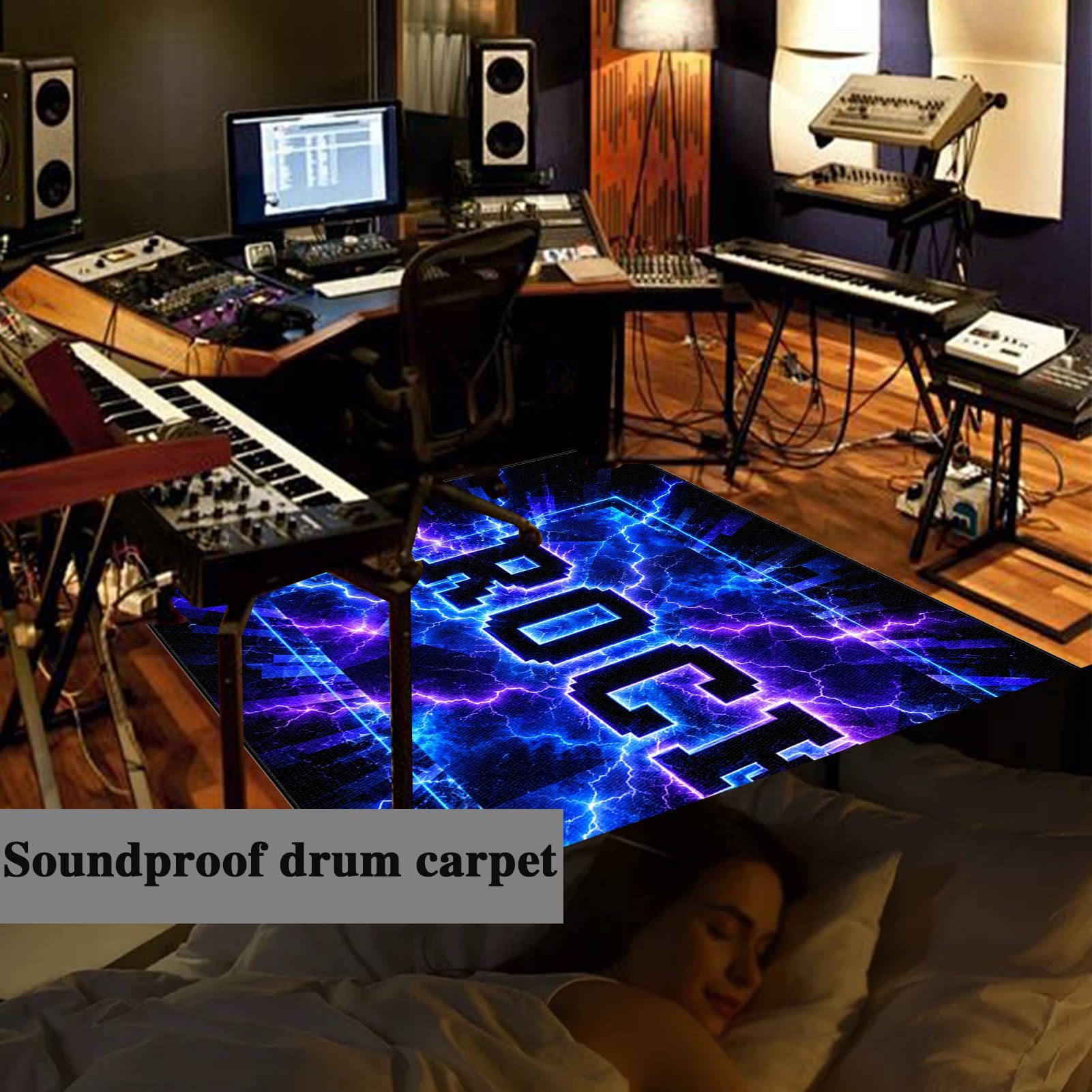 Tapis pour Batterie Acoustique, Tapis de Batterie Insonorisé, Tapis de Tambour antidérapant, Tapis Drum, Tapis insonorisant pour Batterie électronique, Tapis de Sol pour Batterie 230 x 180 cm