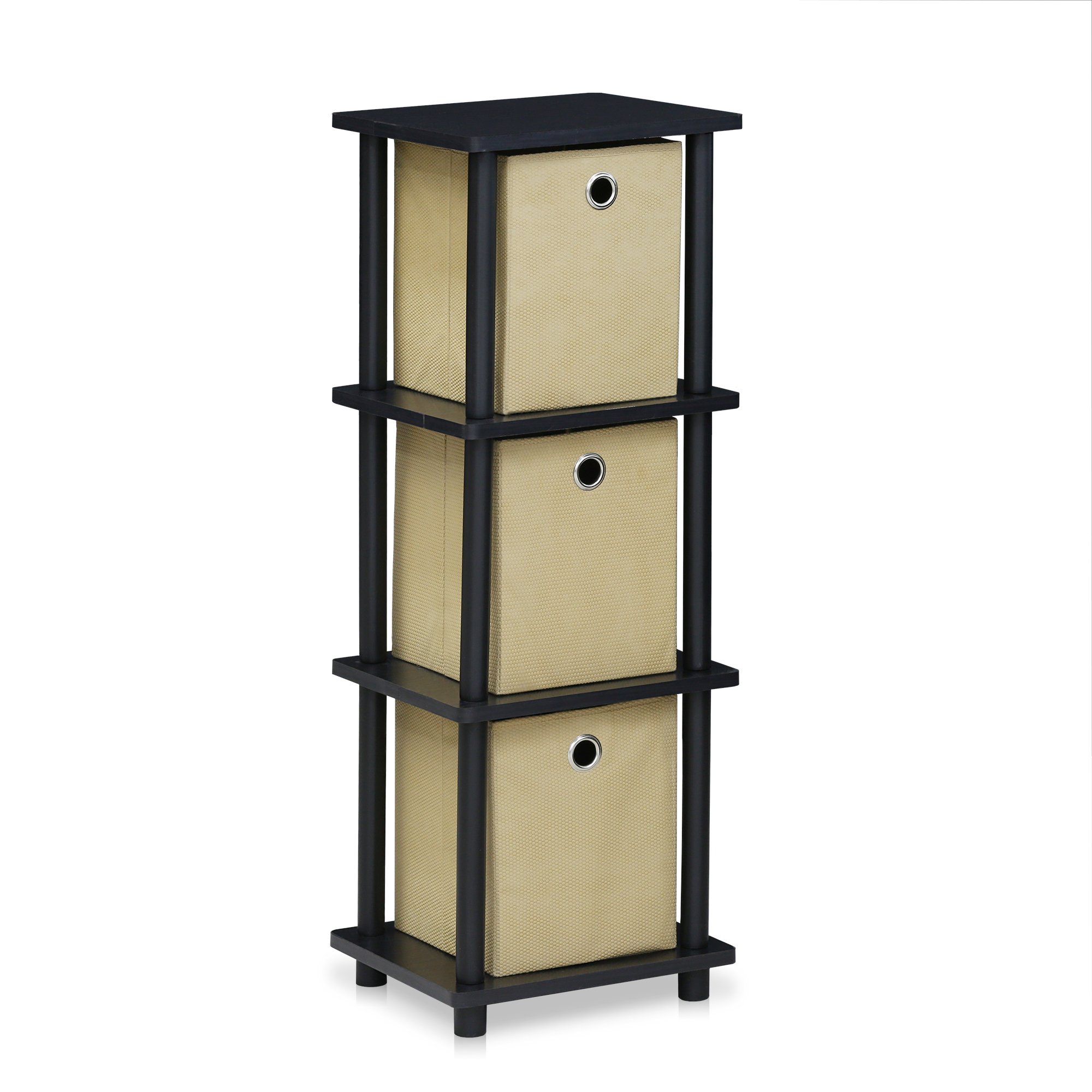 Walplus Black/Brown Space-Saving /Bk/Br Turn-N-Tube 3 Tier Shelf With Bins, Wood/ For Small Spaces - Sku 17052Bkw