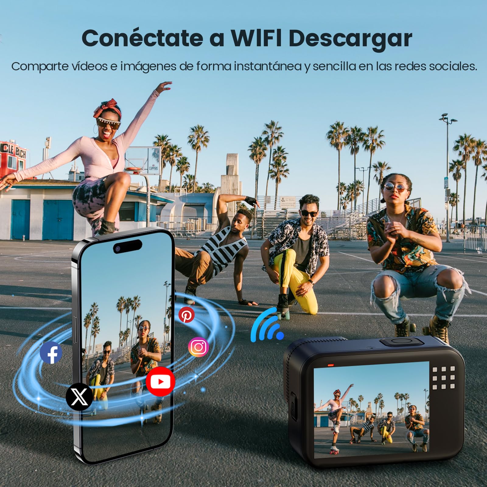 4K 60FPS Cámara Deportiva - 48MP WiFi Cámara Acuática con Tarjeta 64G, Zoom 8X, 170° EIS, Subacuática 15M, con Control Remoto, 2 * 1350mAh Baterías (64GB)