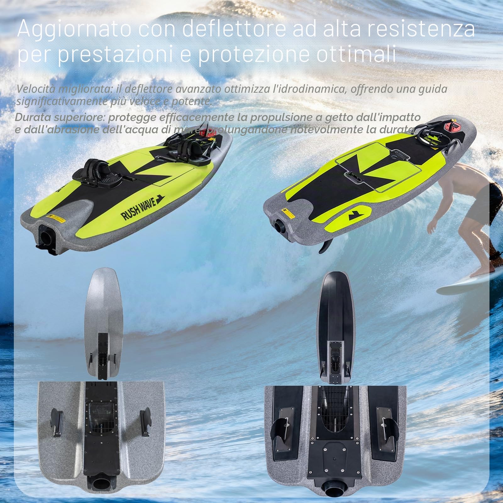 Tavola da surf elettrica ad alta velocità 12/15 KW, velocità 55/60 km/h, autonomia 50–100/60–120 min, impermeabile IP67, modello idrofilo professionale