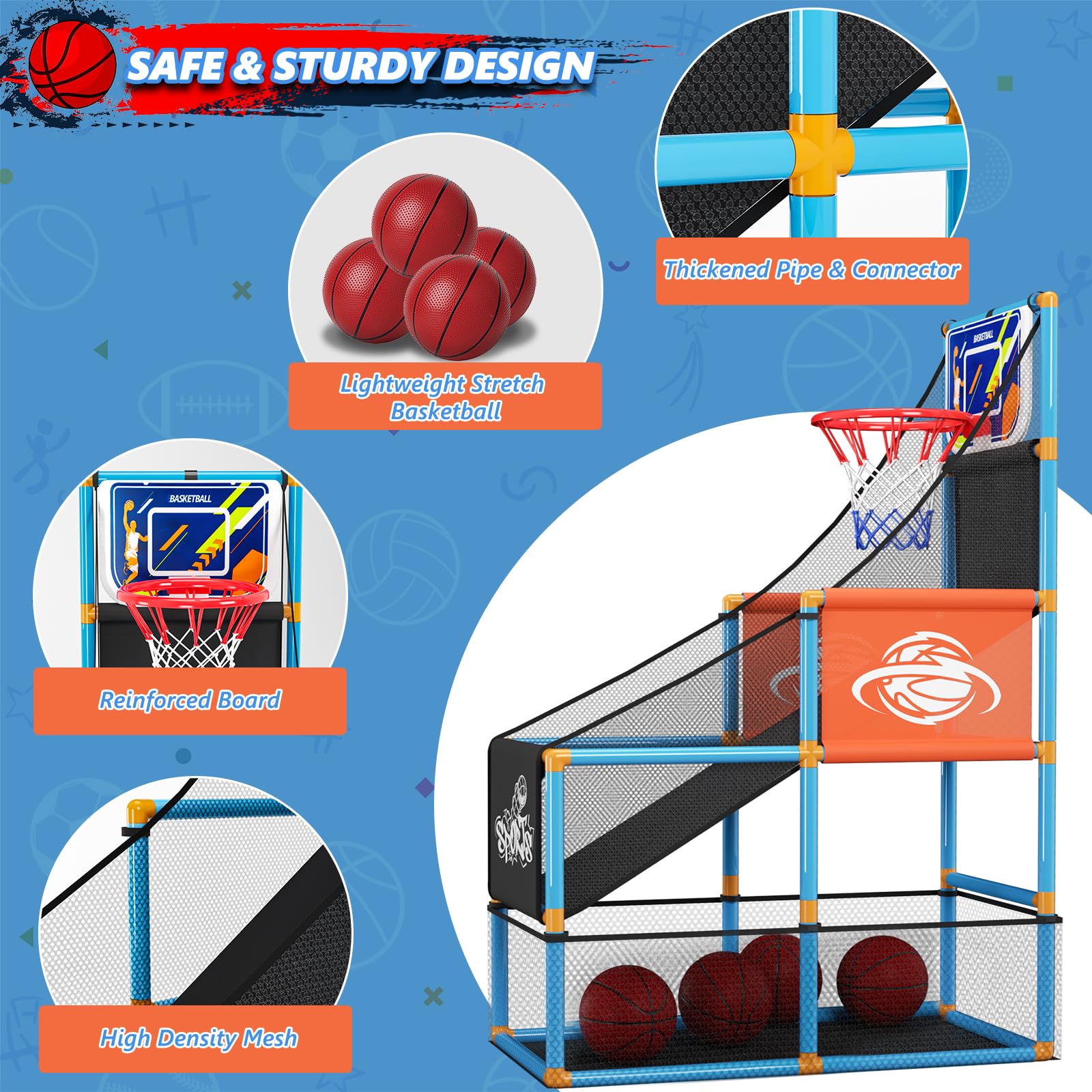 Arcade Basketball Game Set Boy Toys: Indoor Basketball Hoop with 4 Balls Outdoor Sports Toy for Kids 3-12 Years Old Adjustable Height with Air Pump Ideal Easter Birthday Gifts for Boys Girls Teens