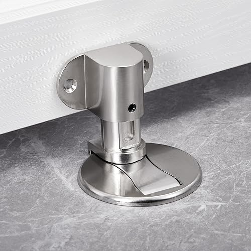 INIRET Tope de puerta plateado para montaje en el suelo, tope magnético invisible de altura ajustable, cierre de puerta para parte inferior de la