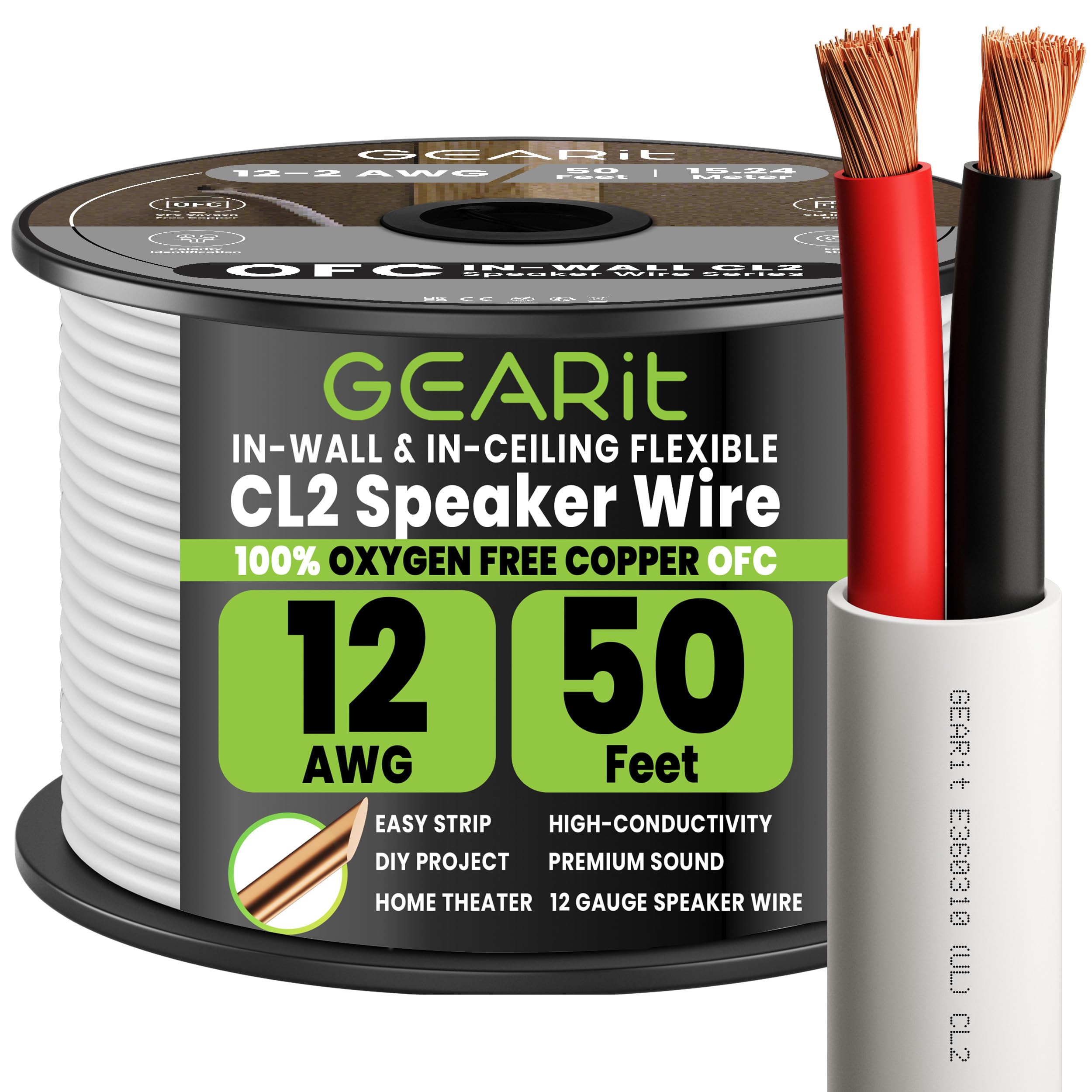 GEARit 12 Gauge Speaker Wire OFC CL2 50ft