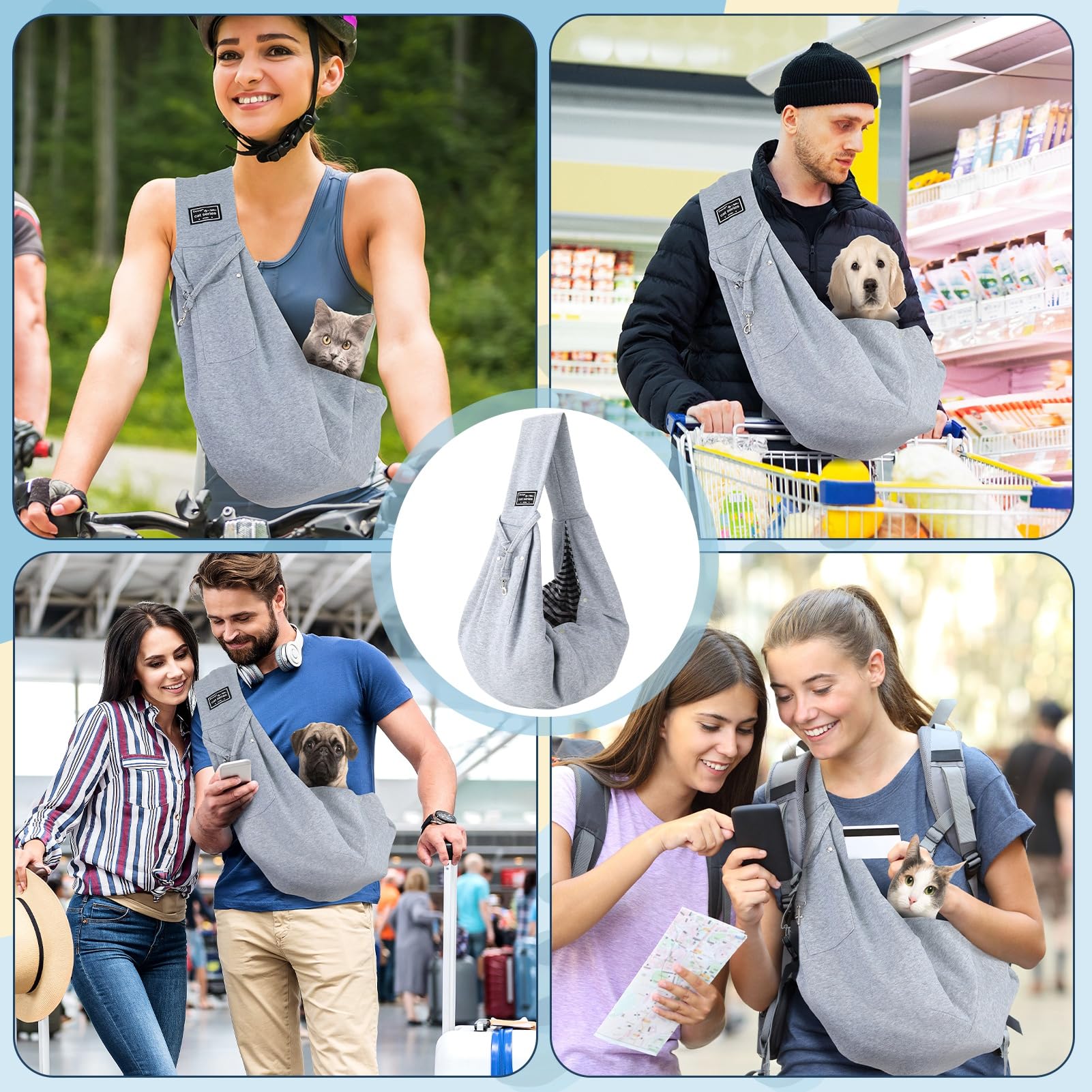 Puppy Sling Dog Cat Sling Carrier Hand-Free Front Carrier Small Pet Bag For Outdoor Walking & Travel (Grey) - Image 2