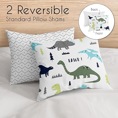 Miniatura 5 de Sweet Jojo Designs Juego de funda de edredón moderna de dinosaurio azul y verde, tamaño matrimonial, 3 piezas, color turquesa, azul marino, bohemio,