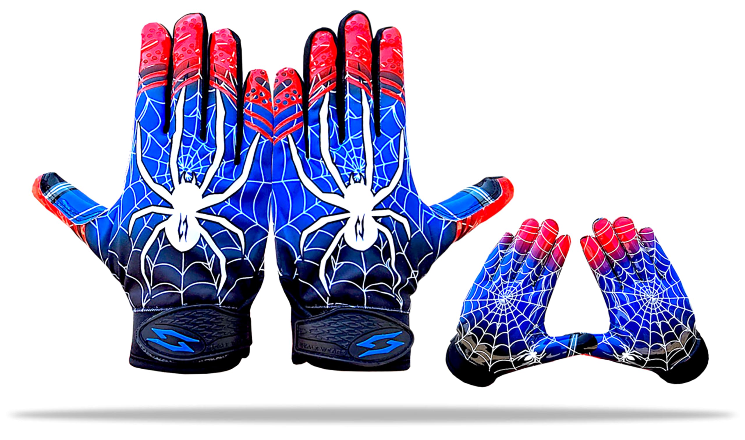 Scale Wear Design Stealth Spider Football Receiver Gloves - Tacky Sticky Grip Skin Tight Adult Pro Elite Super Performance Youth Man Boy Men Sizes (Youth - XS)