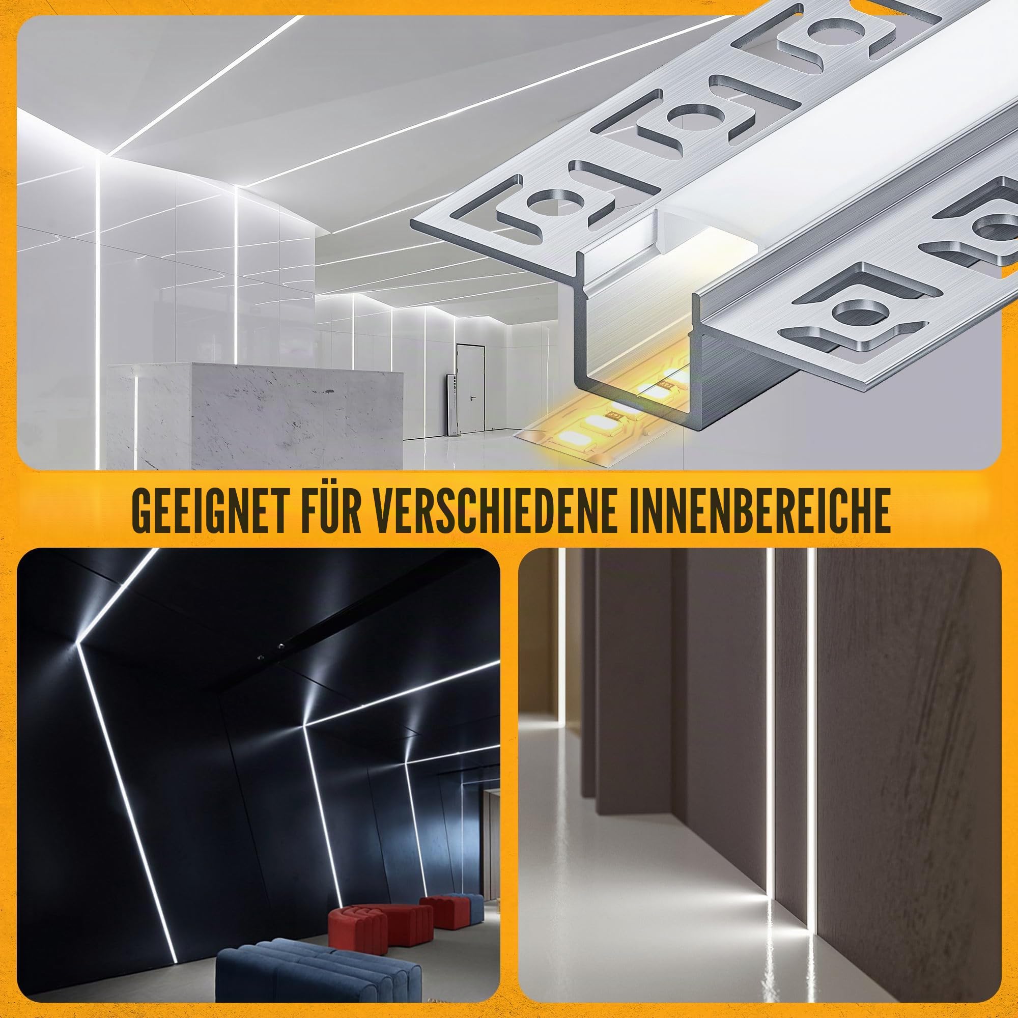 LED Trockenbauprofil 2m und Led Profil Unterputz, led Aluprofil aus Eloxiertem Aluminium,led Strip Kanal für Streifen bis 12mm, Diffusor für Gleichmäßige Lichtverteilung (SA03, 2M 10Stück)