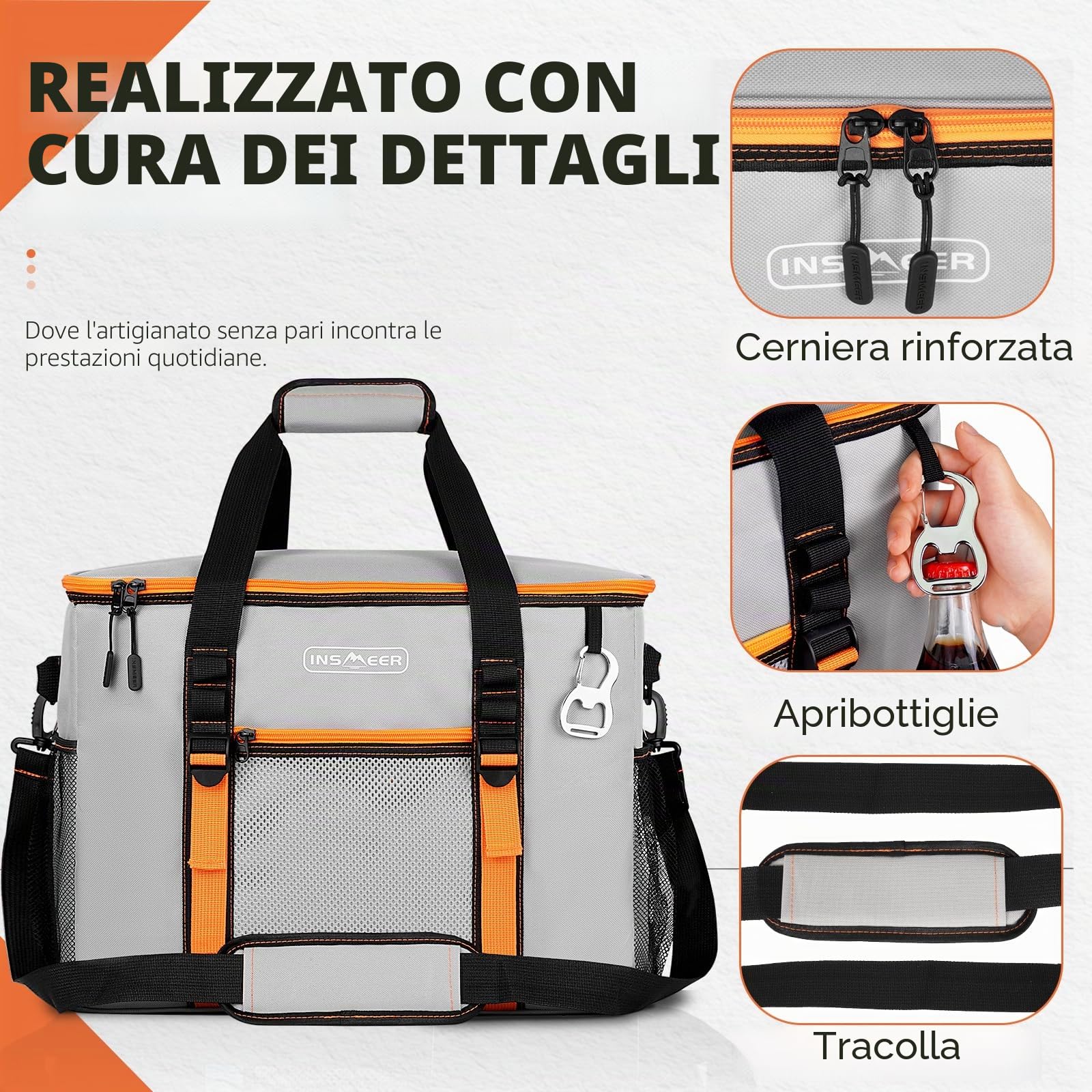 INSMEER Borsa frigo grande da 50 l, pieghevole, per 80 lattine, pieghevole/a prova di perdite, con apertura, borsa da picnic per campeggio, spiaggia, picnic, gite in famiglia, per 4 persone
