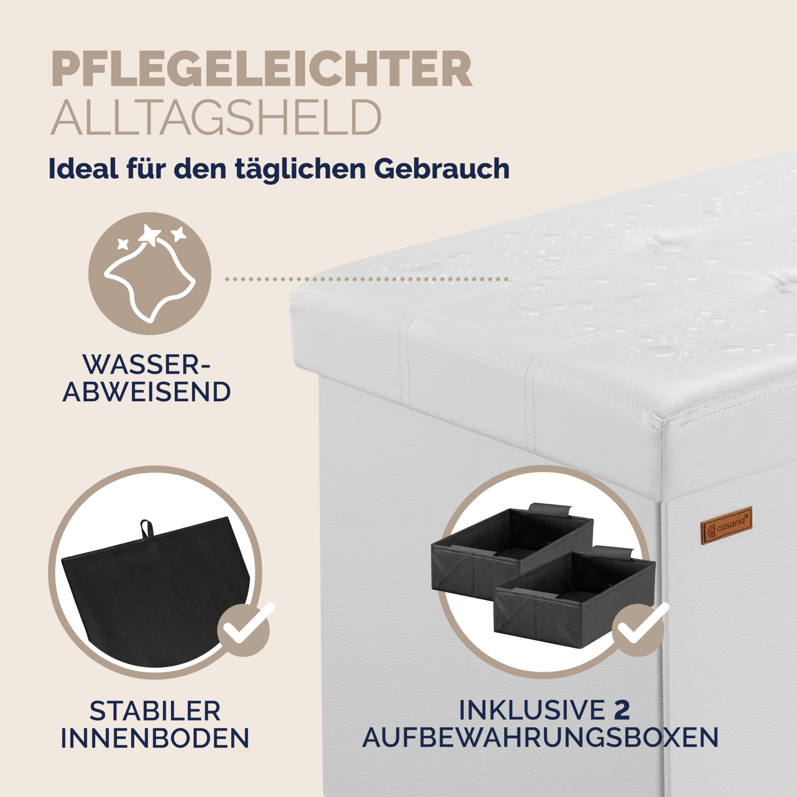Casaria® Sitzbank mit Stauraum Faltbar Weiß 115x40x40cm Gepolstert Deckel Kunstleder Schlafzimmer Wohnzimmer Flur Sitztruhe Truhenbank Polsterbank