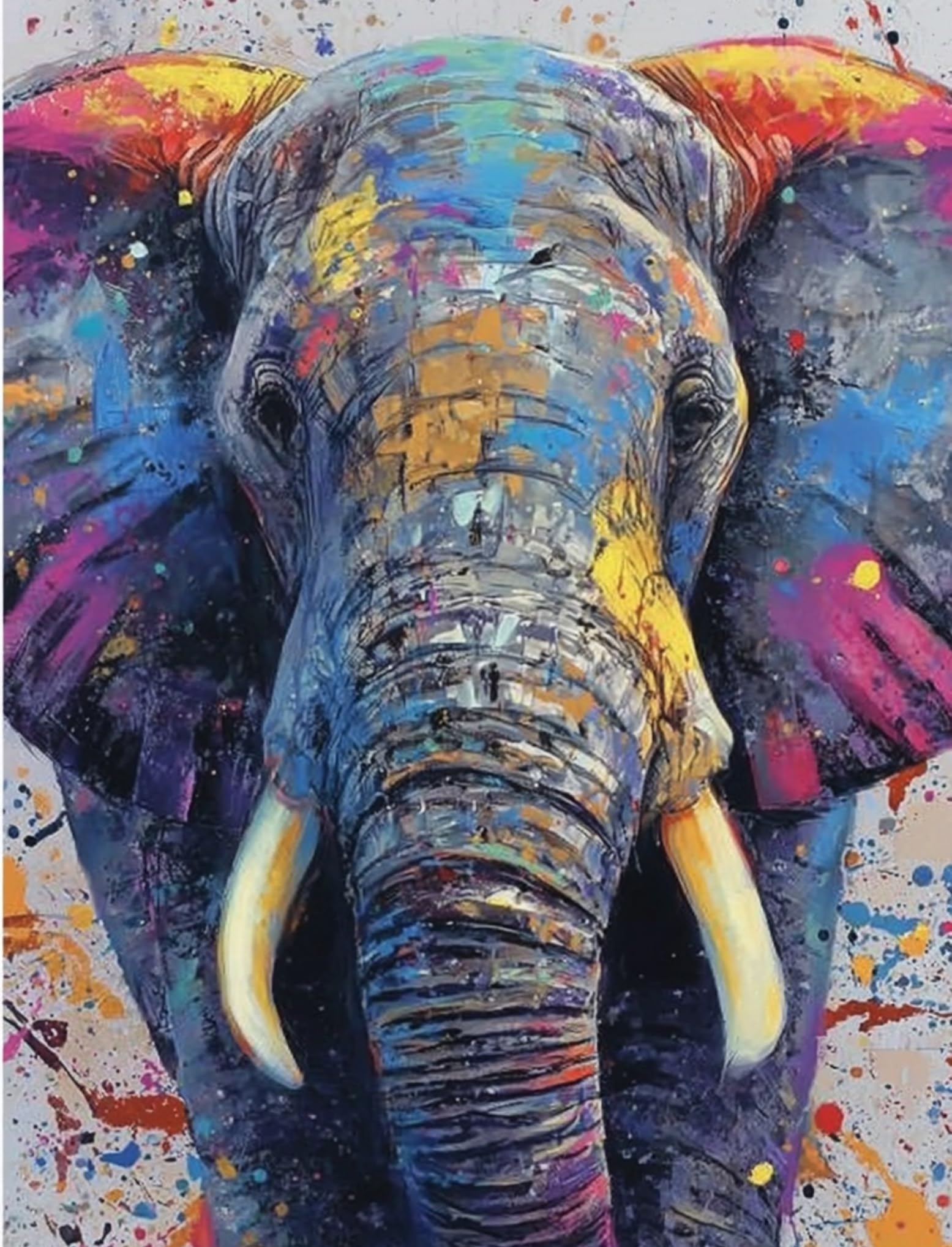 WANGWANGMIAO Paint by Numbers for Adults,40x50 cm Colorful Elephant Acrylic Oil Painting by Numbers for Beginner Paints Kit with 3 Brushes Paint by Numbers Canvas Kits for Gift，with Frame