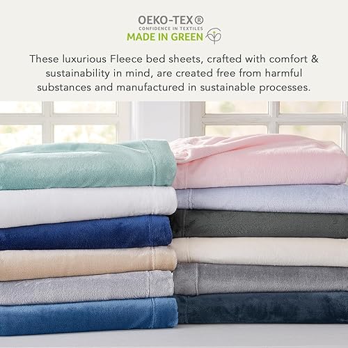 Miniatura 8 de NY Loft Juego de sábanas de microforro polar ultra suaves con bolsillos extra profundos, juego de sábanas de vellón de terciopelo extra suave, forro