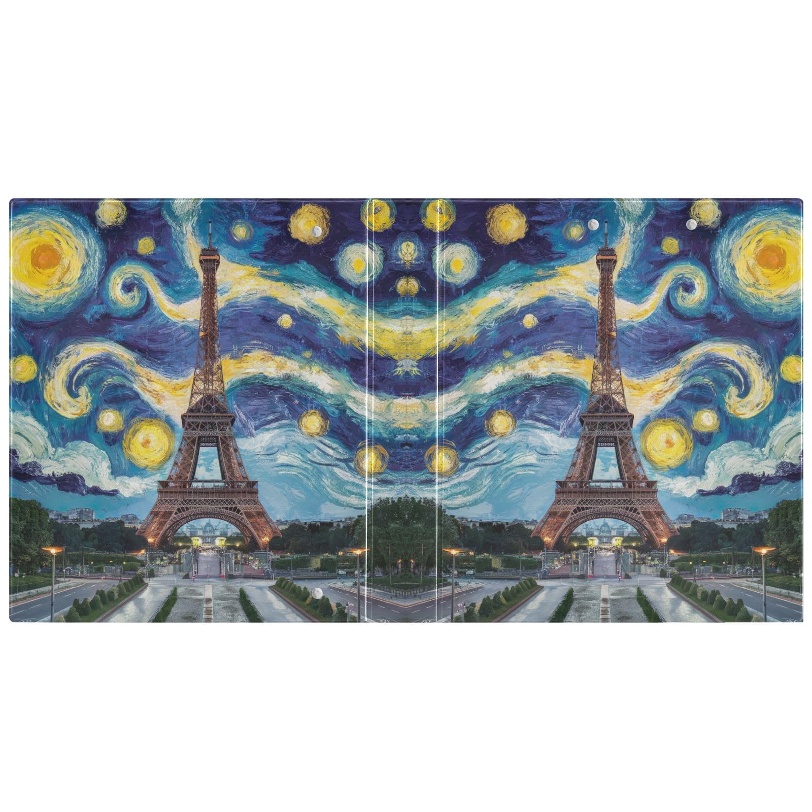 Raccoglitore a 3 anelli con torre Eiffel e notte stellata, 3,8 cm, contiene 200 fogli, raccoglitore ad anelli rotondi, per materiale scolastico, confezione da 2