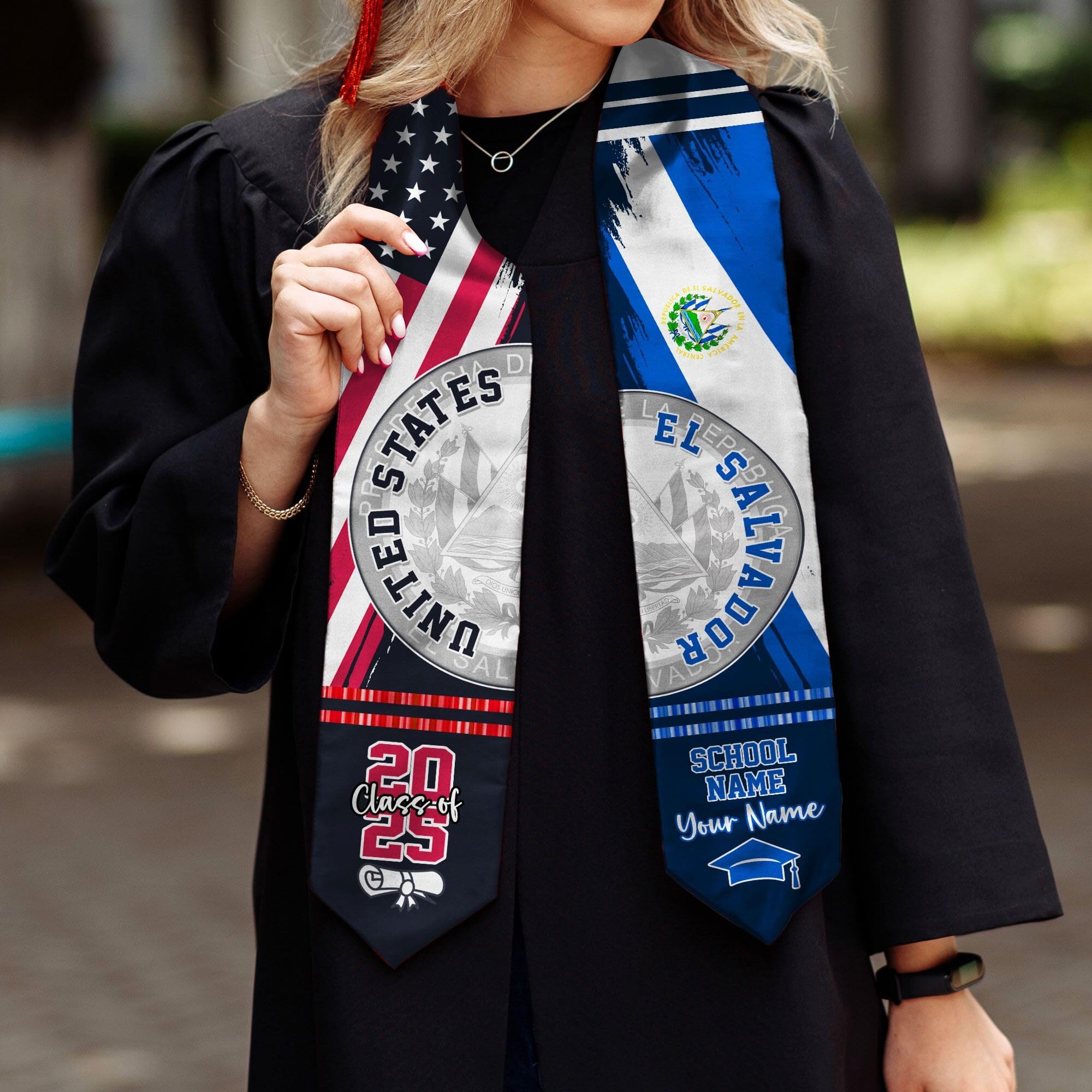 MonkeyVan Personalized Graduation Stole for El Salvador Senior, El Salvador Flag Graduation Sash Class of 2025 Grad Gift S120