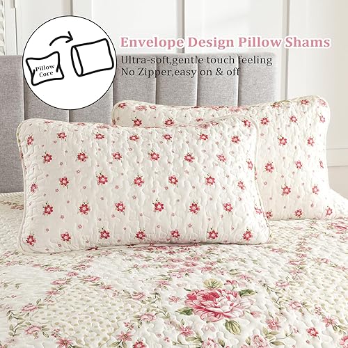 Miniatura 6 de Menghomeus Juego de edredón tamaño Queen, estilo bohemio, color rubor, floral, color beige y rosa, reversible, de microfibra suave, juego de cama de