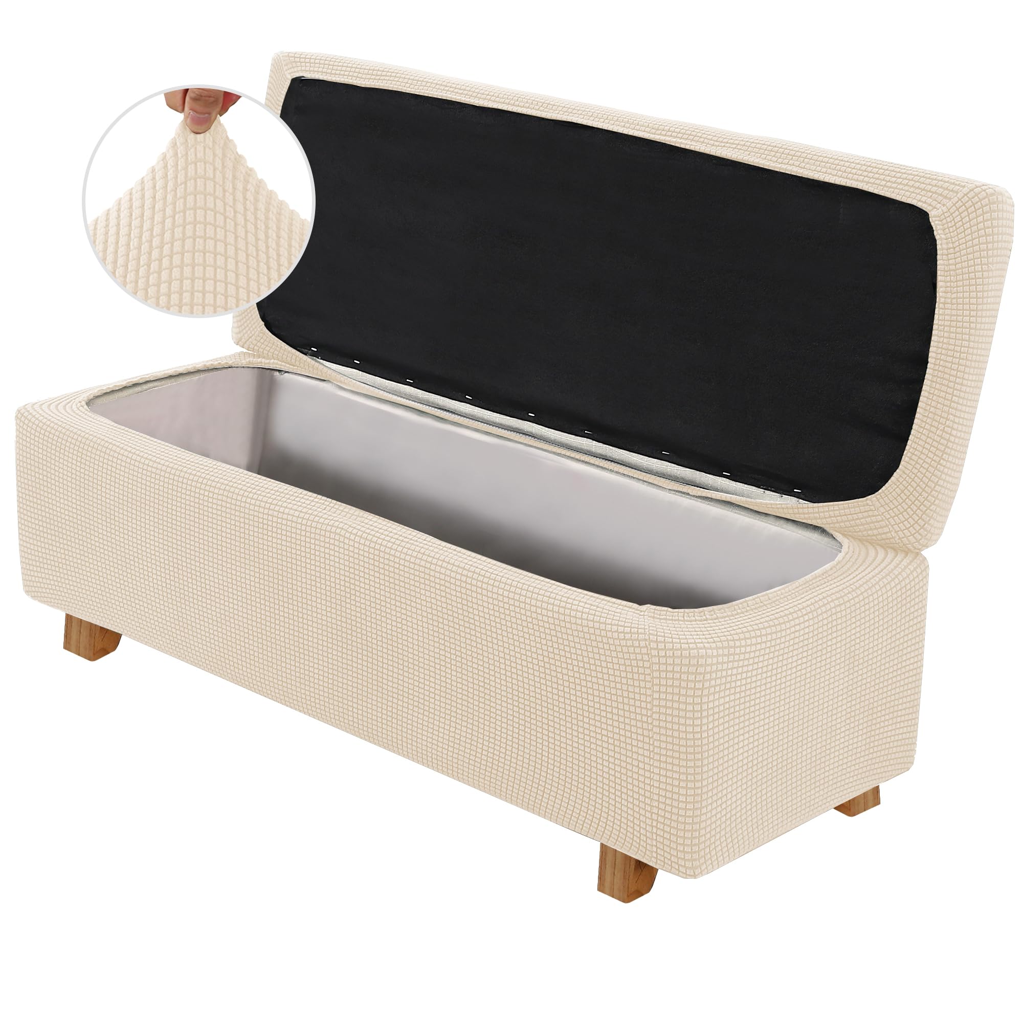 H.VERSAILTEX 2 Piece Style Stretch Ottoman Cover Folding Storage Stool Furniture Protector Ottoman Slipcovers Rectangle with Elastic Bottom(X-Large,Natural)