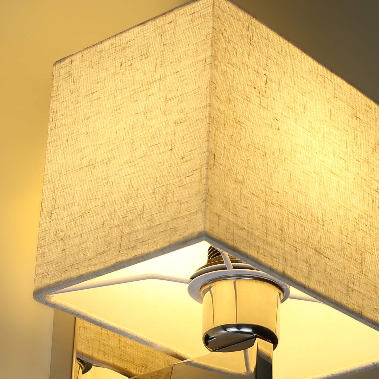 ZMH Lampa ścienna do sypialni, lampa ścienna LED, obracana o 360°, kwadratowy abażur z materiału, oświetlenie ścienne z przełącznikiem, nowoczesne oświetlenie E27, oświetlenie do korytarza, łóżka