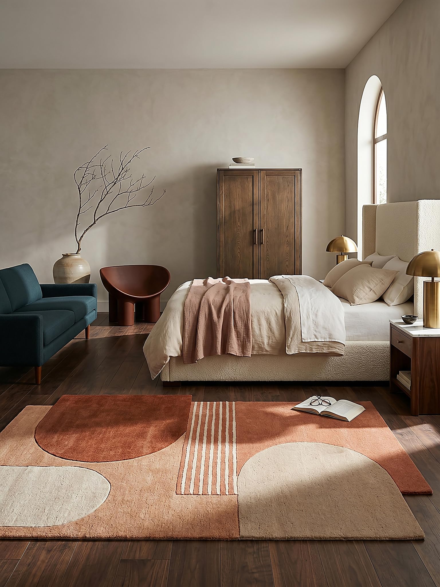 Tapis en Laine Motif Abstrait Dense et Robuste Terracotta 120 x 180 cm Salle à Manger | HALLEIN