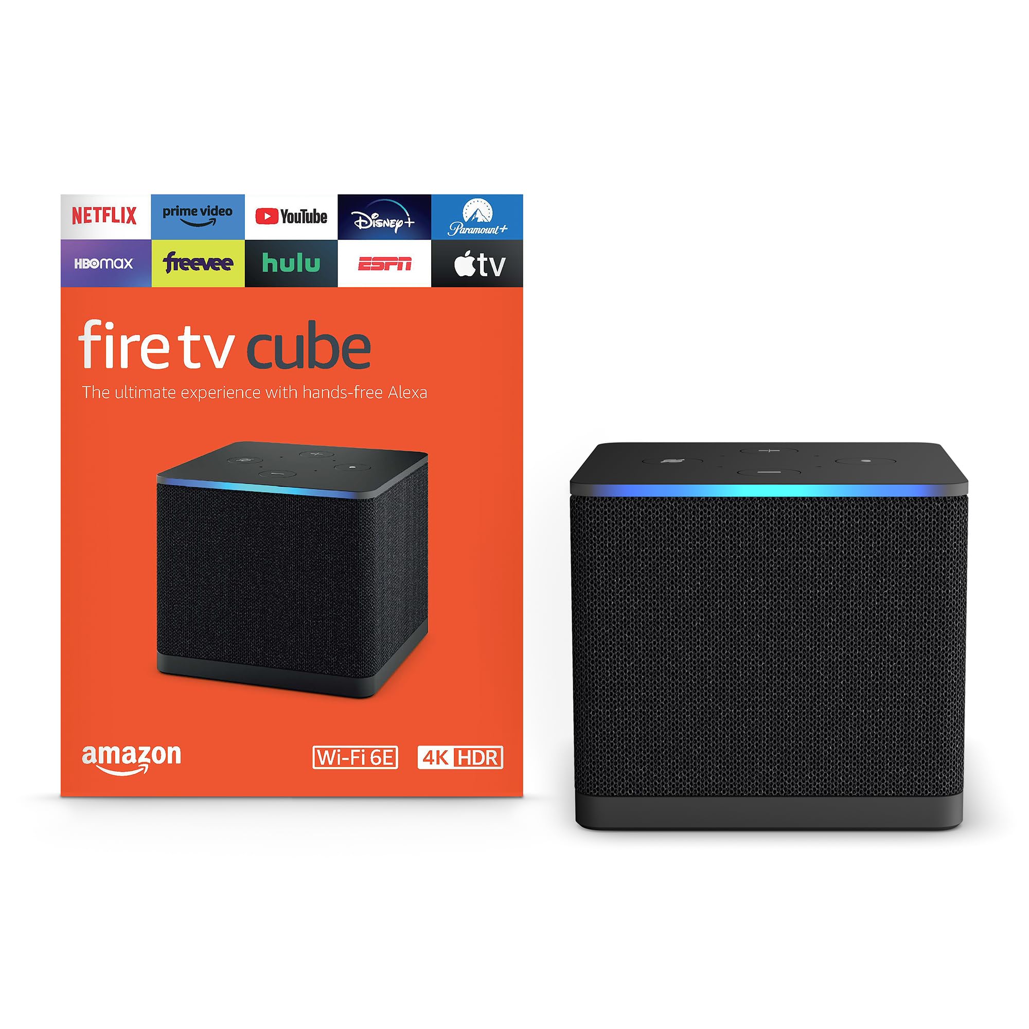 Amazon Fire TV Cube, with AI-powered Fire TV Search, Hands-free streaming device with Alexa, Wi-Fi 6E, 4K Ultra HDAmazon Fire TV Cube, with AI-powered Fire TV Searc…