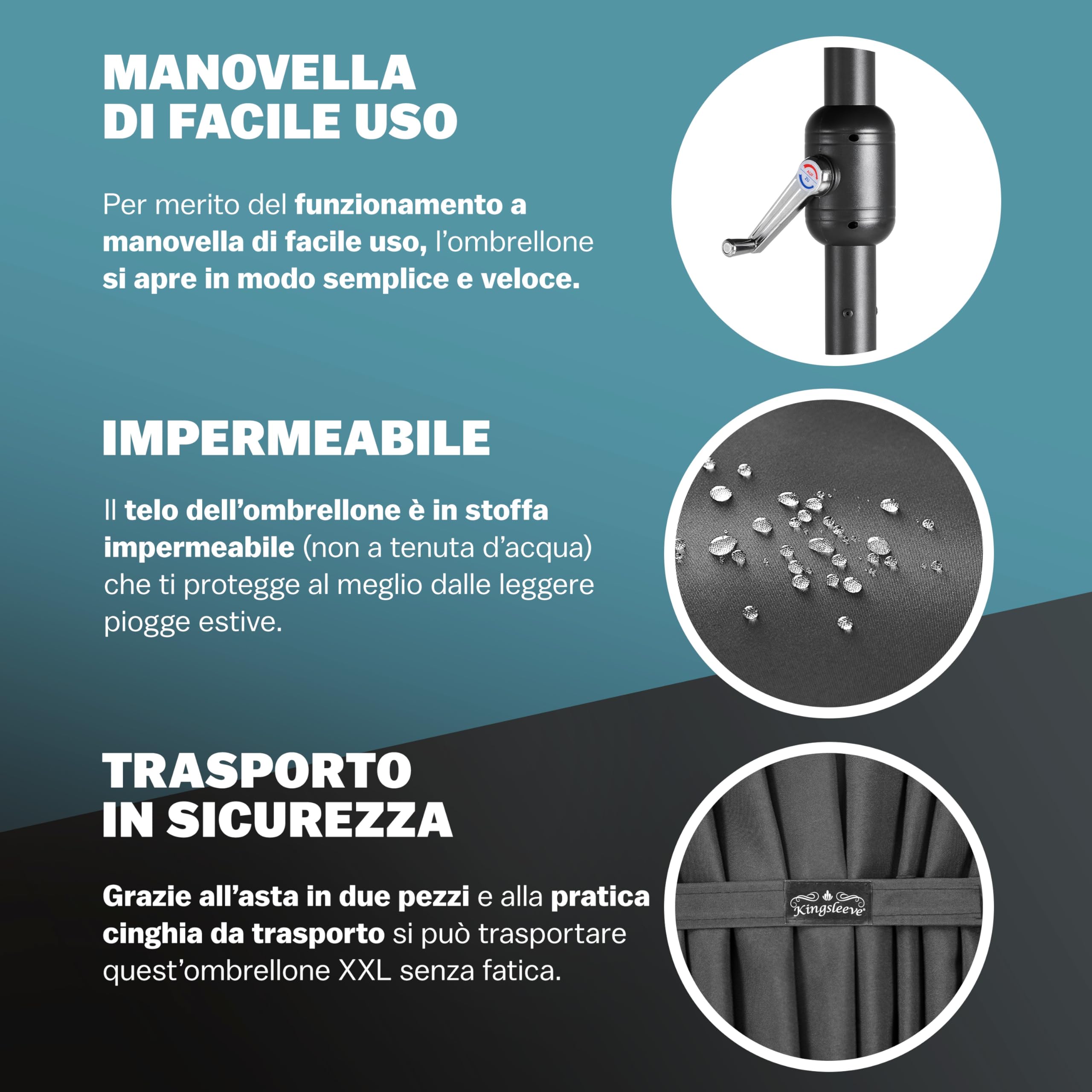 Kingsleeve Ombrellone XXL 460x270 cm Protezione UV 80+ Doppio Grande con Custodia e Manovella Impermeabile da Giardino Terrazza Balcone Mercato Nero