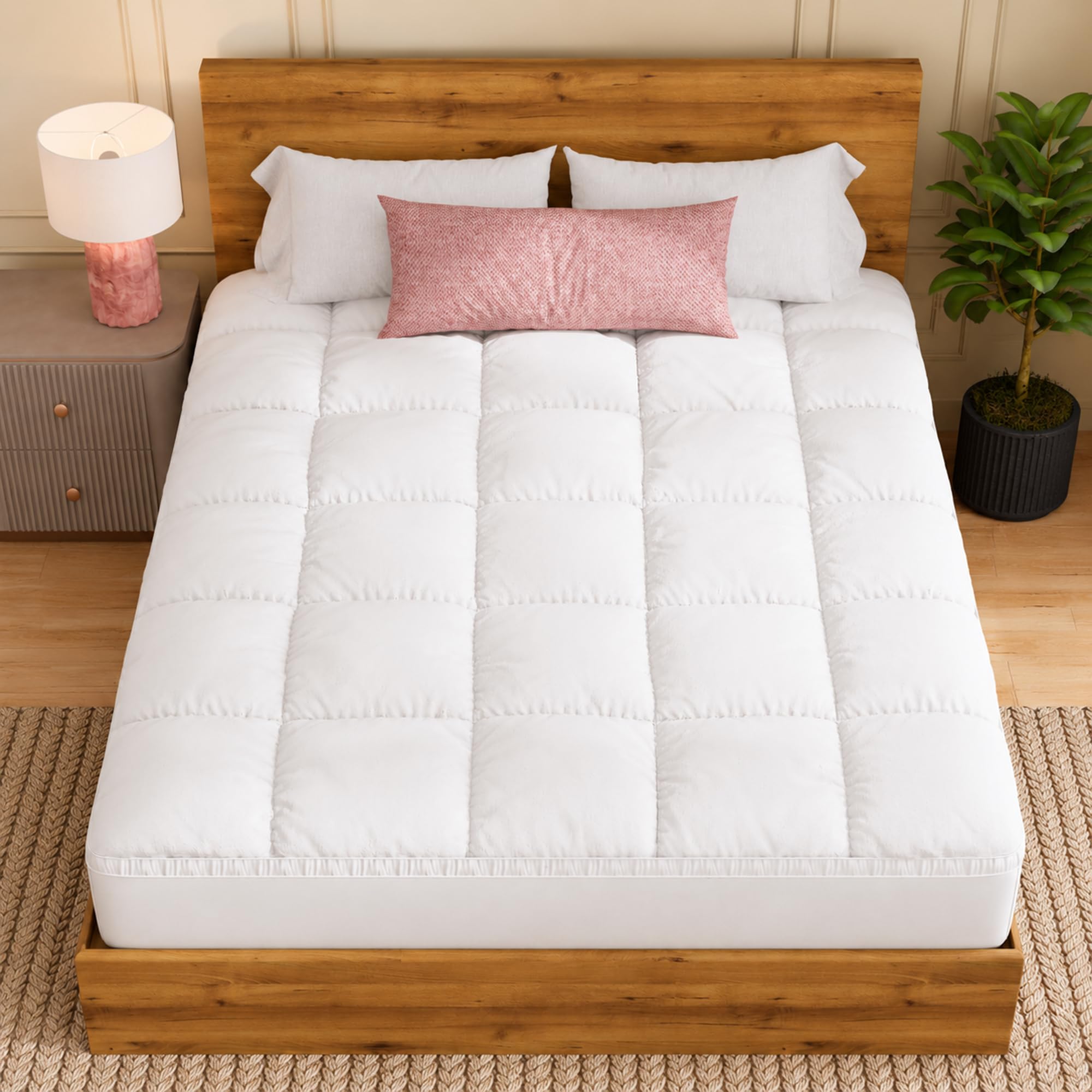 Greaton, Mattress Pad, Cooling Cotton Pillow Top Cover Quilted Elastic Fitted Protector, Breathable Fluffy Soft Topper with 18-Inch Deep Pocket, Full, White-image-37