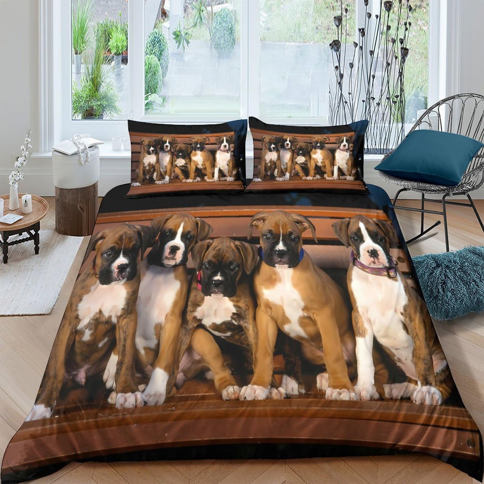 Ctjqhvkz Style-3 3D Printed Boxer Dog Fitted Sheet Microfiber Soft Brown Puppy Bed Cover For Bedroom Guest Room Easy Care Mattress Protection Single（135X200cm）