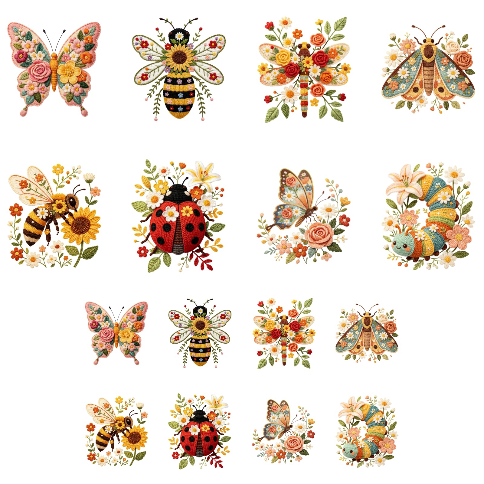 ANATTASOUL 16Pcs 2D Insects Iron on Transfers for T-Shirts DIY Craft