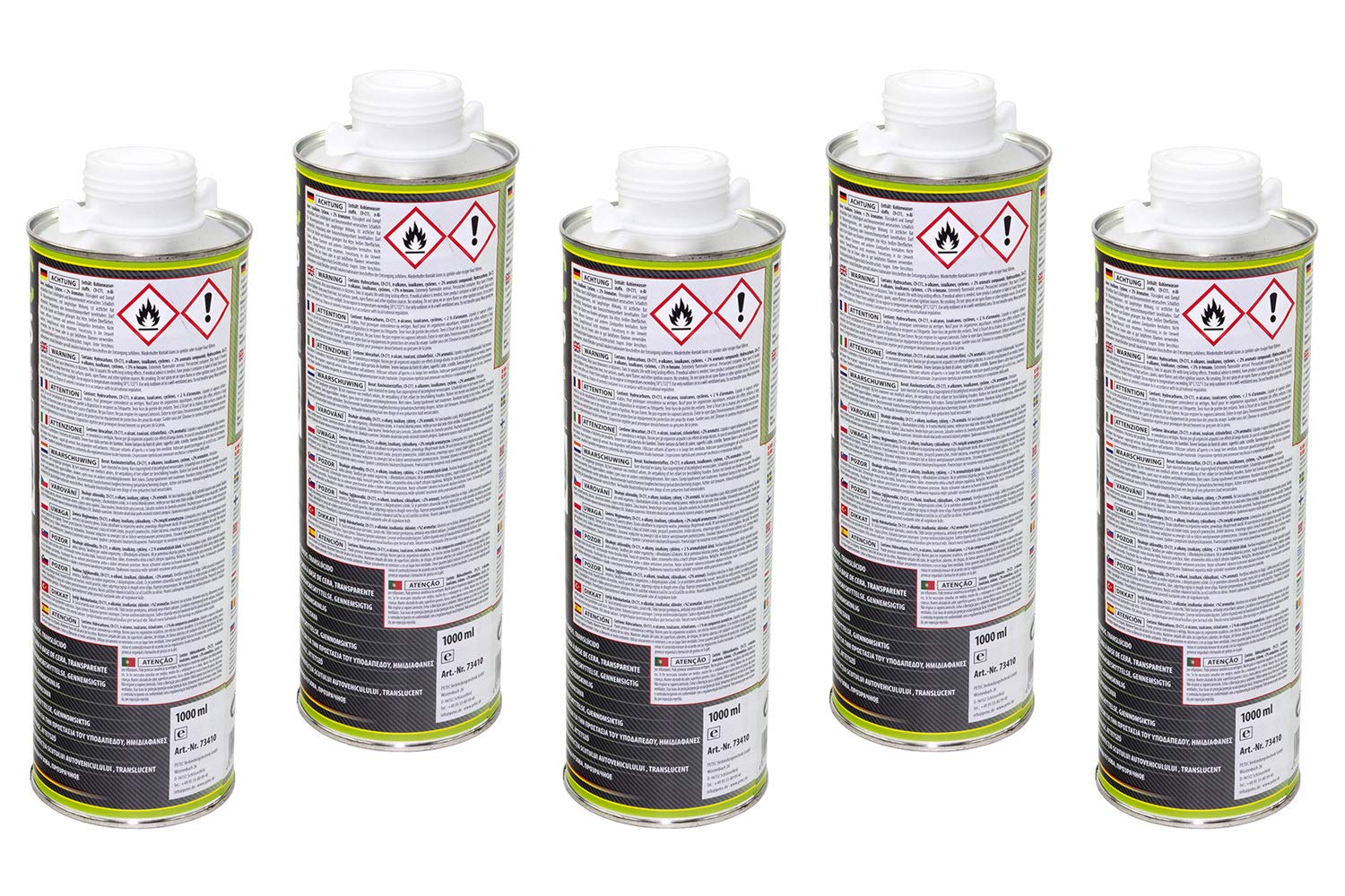 5x 1000 ml Petec UBS Wax Unterbodenschutz auf Wachsbasis Saugdose transparent